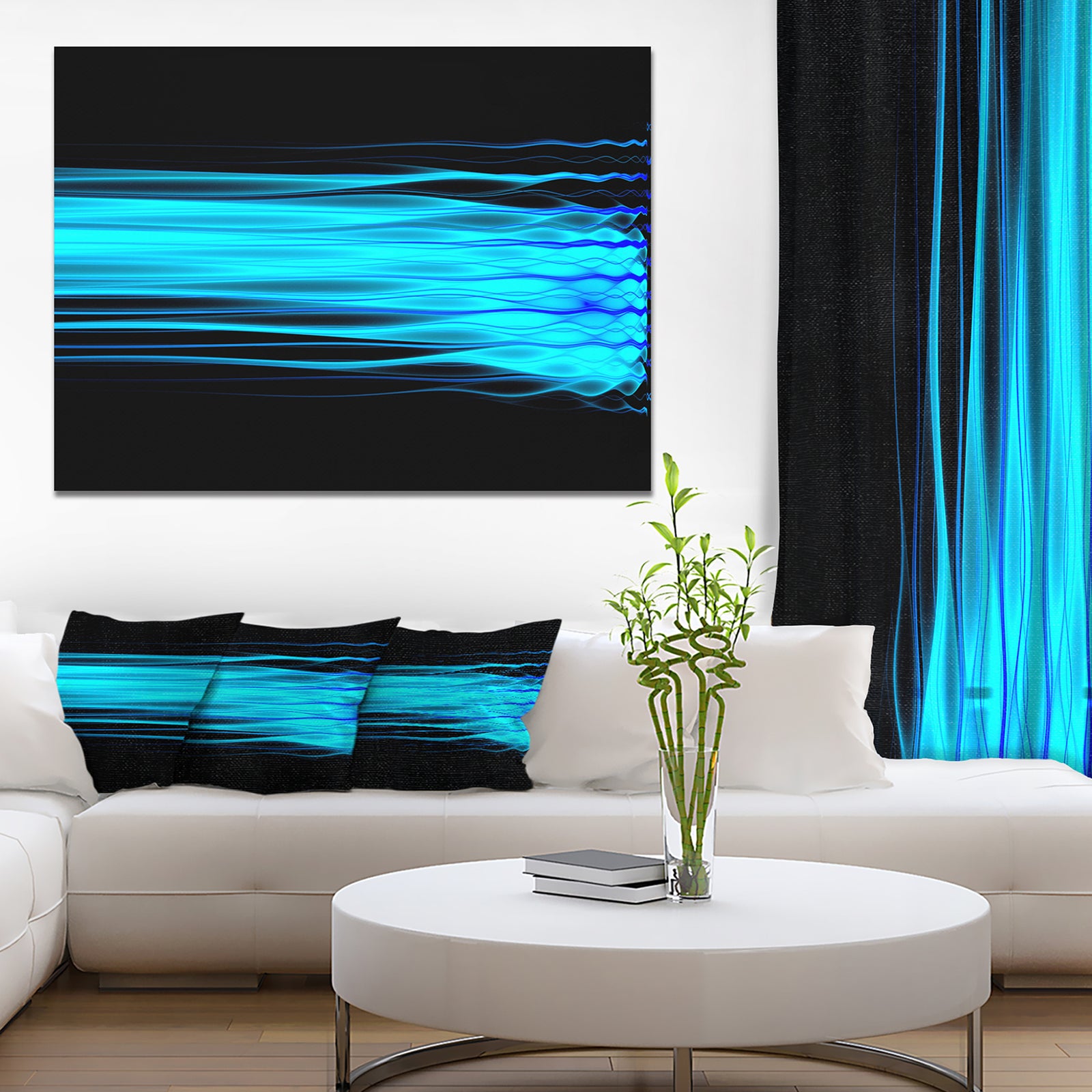 Bright Blue Fractal Waves - Extra Large Abstract Canvas Art Print