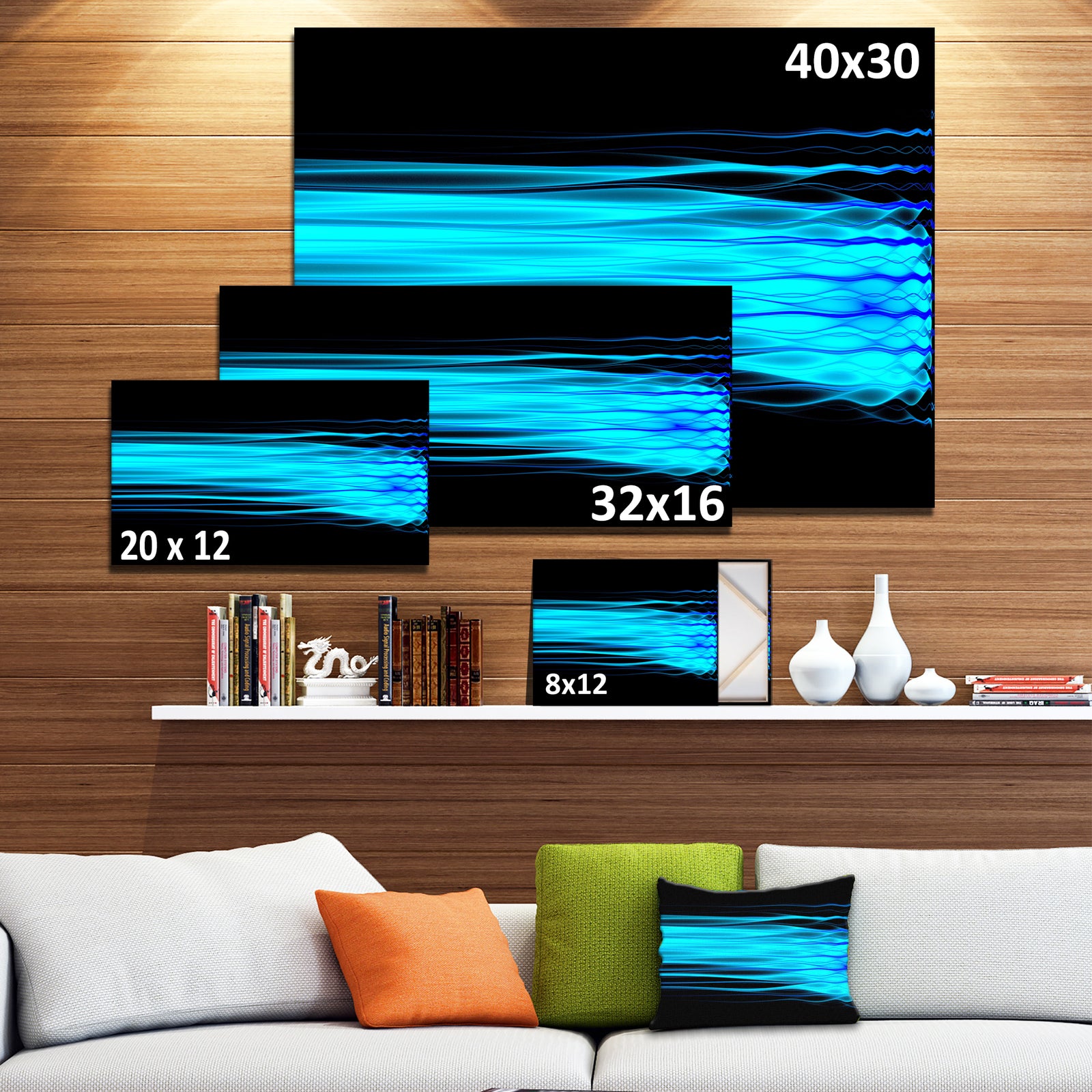 Bright Blue Fractal Waves - Extra Large Abstract Canvas Art Print