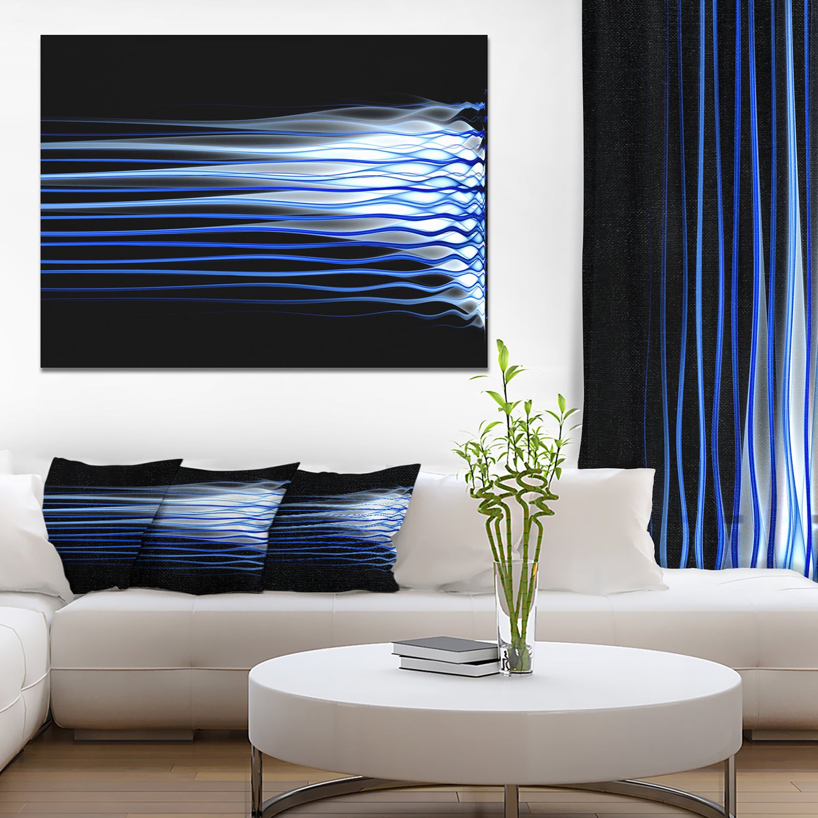 Dark Blue Fractal Waves - Extra Large Abstract Canvas Art Print