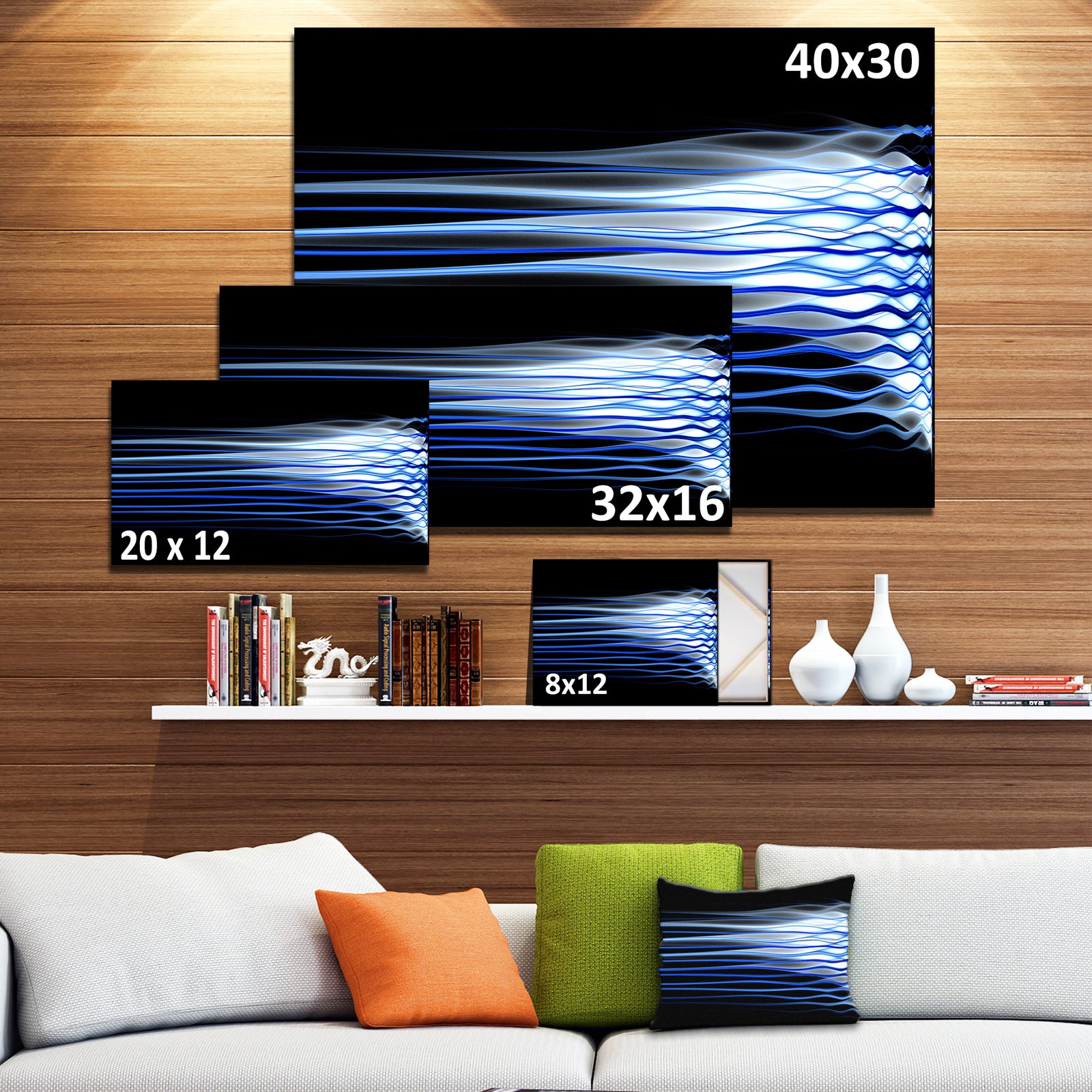 Dark Blue Fractal Waves - Extra Large Abstract Canvas Art Print