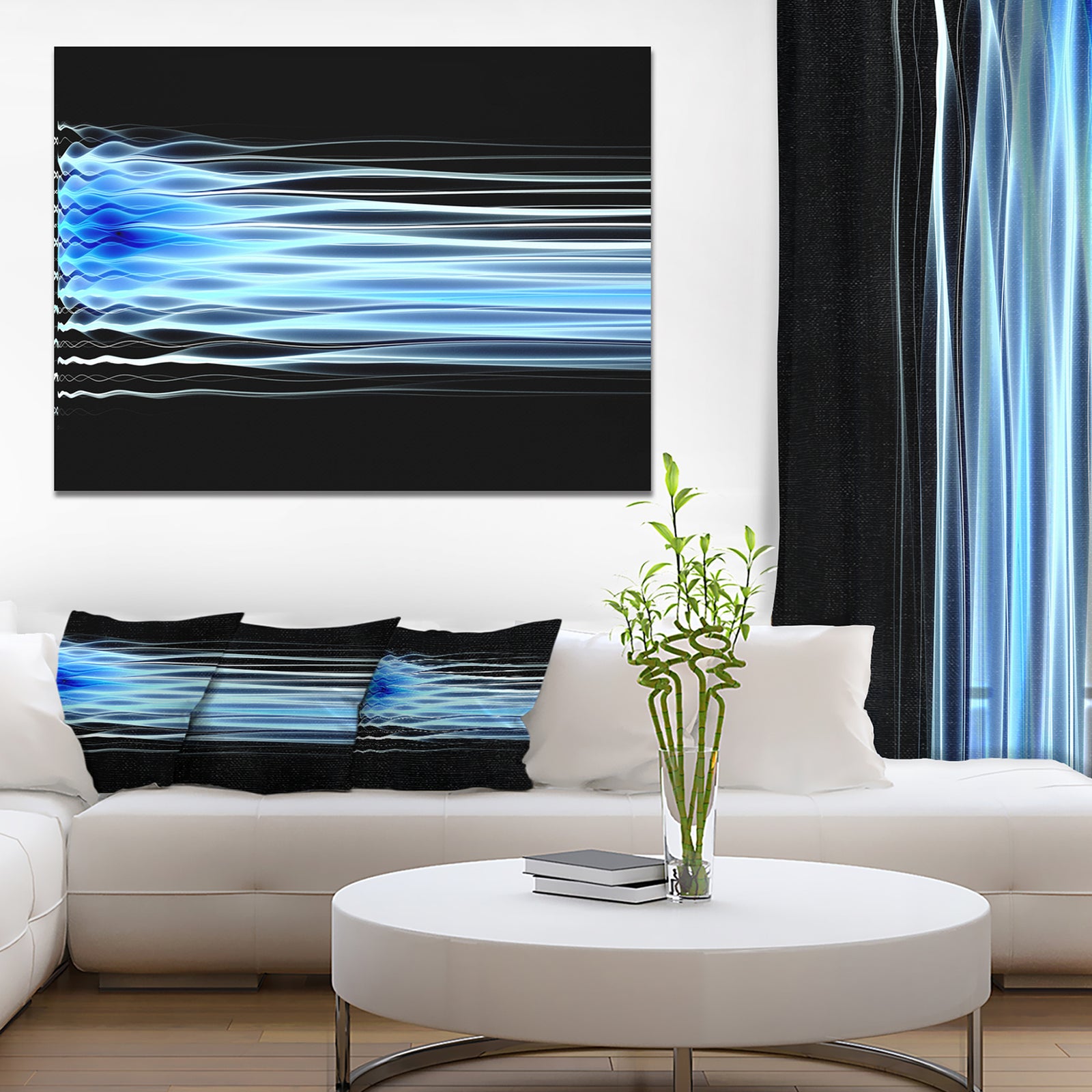 Light Blue Fractal Waves - Extra Large Abstract Canvas Art Print