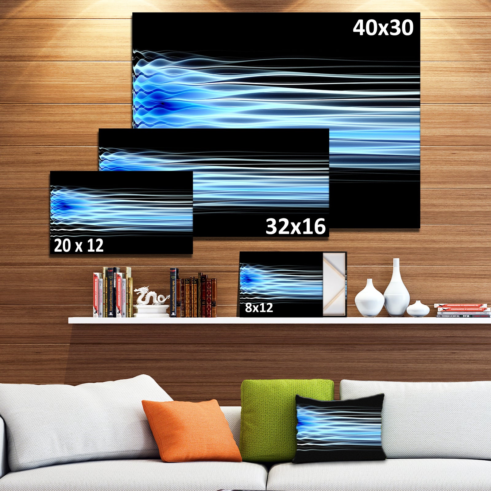 Light Blue Fractal Waves - Extra Large Abstract Canvas Art Print