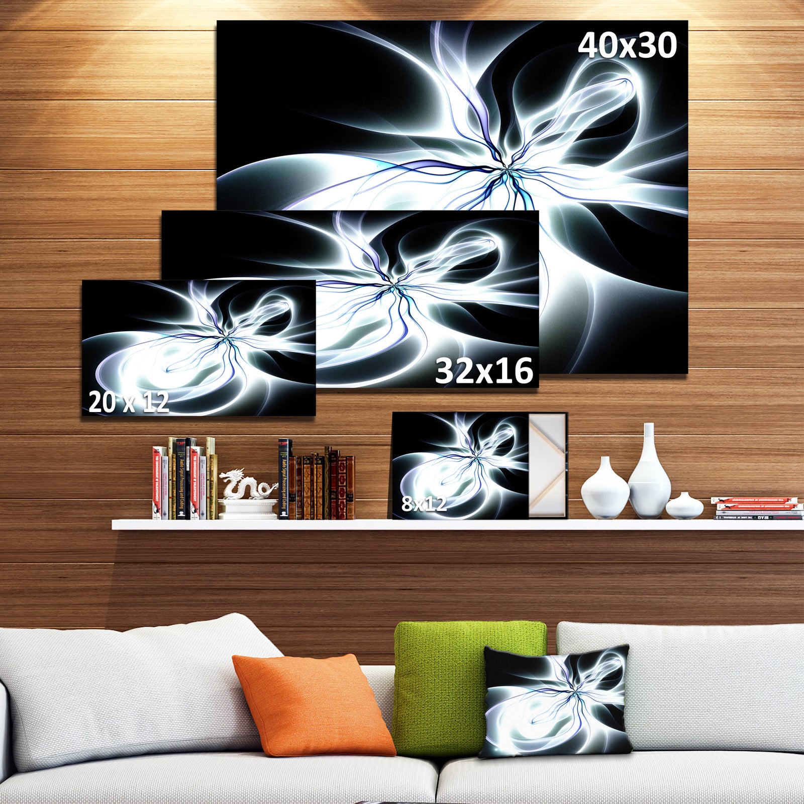 White Symmetrical Fractal Flower - Extra Large Abstract Canvas Art Print