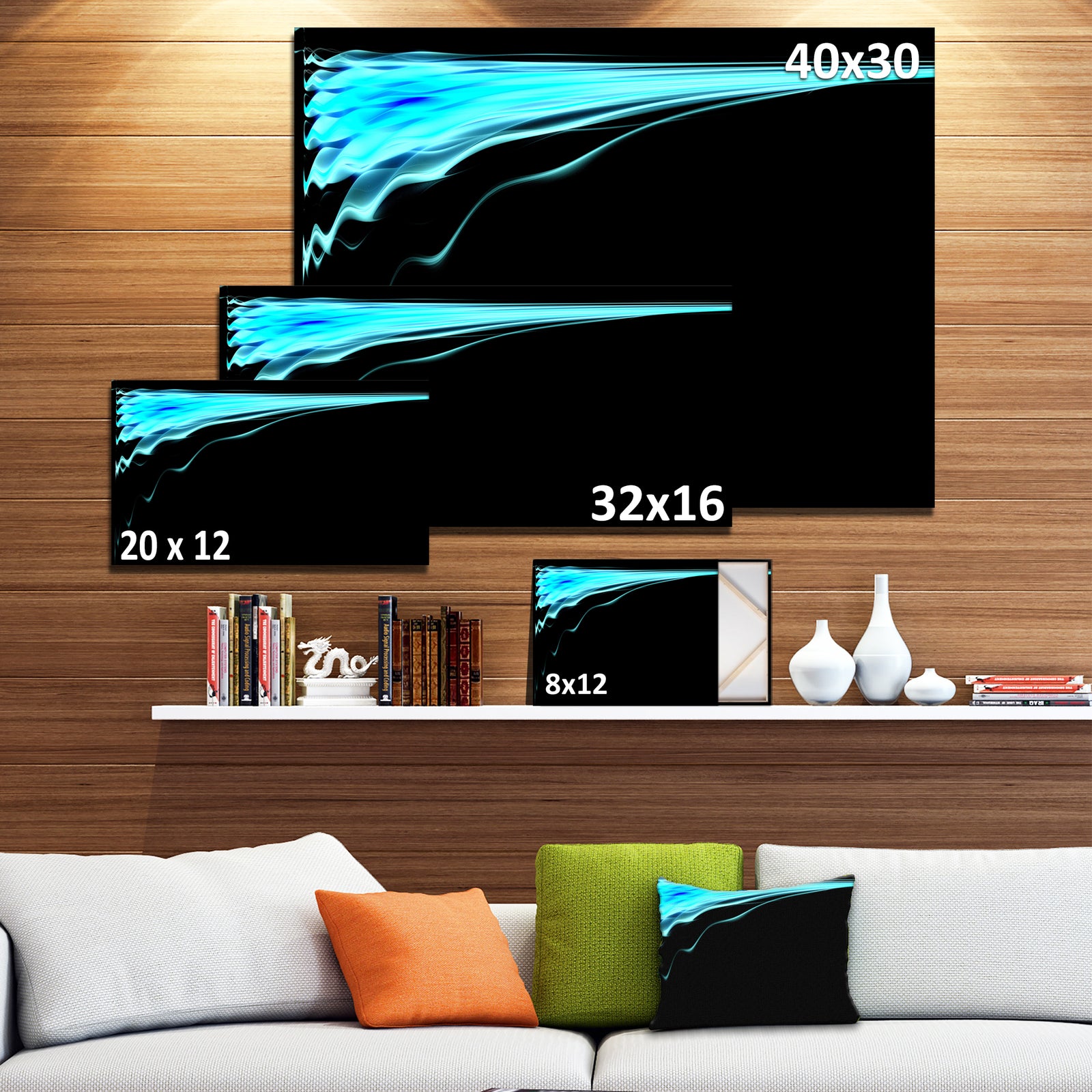 Blue Flames Digital Artwork - Extra Large Abstract Canvas Art Print