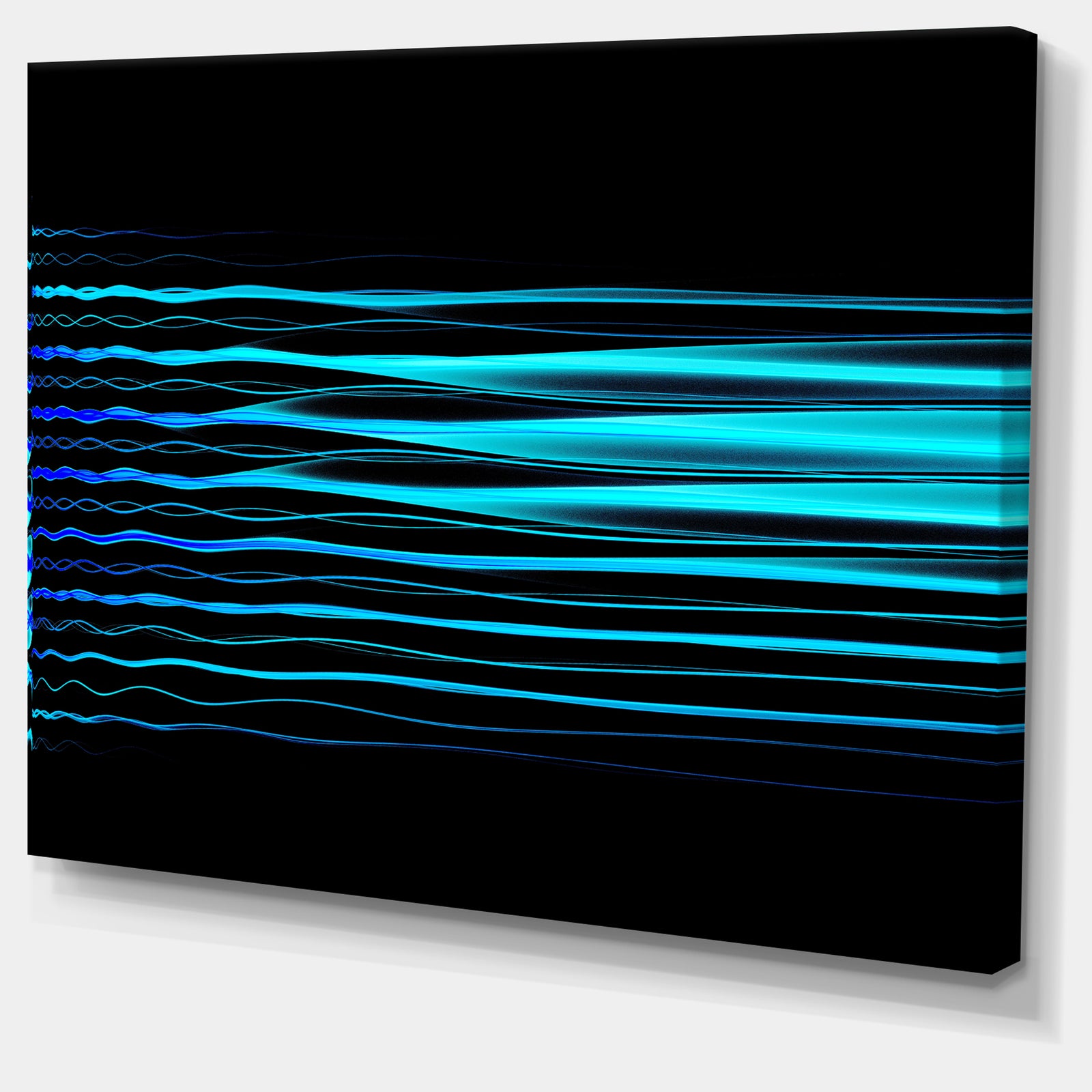 Blue Fractal Flames on Black - Extra Large Abstract Canvas Art Print
