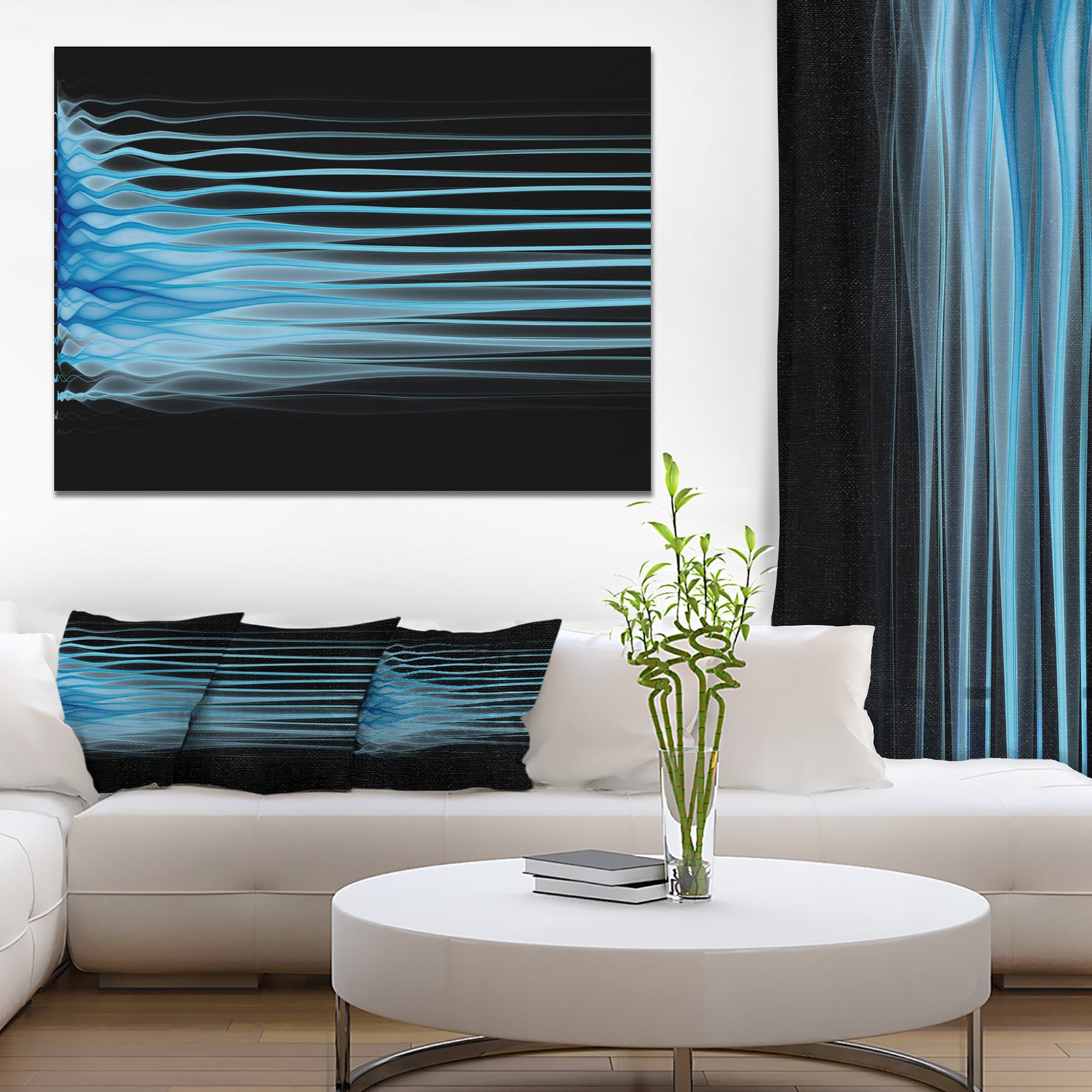 Light Blue Fractal Flames - Extra Large Abstract Canvas Art Print
