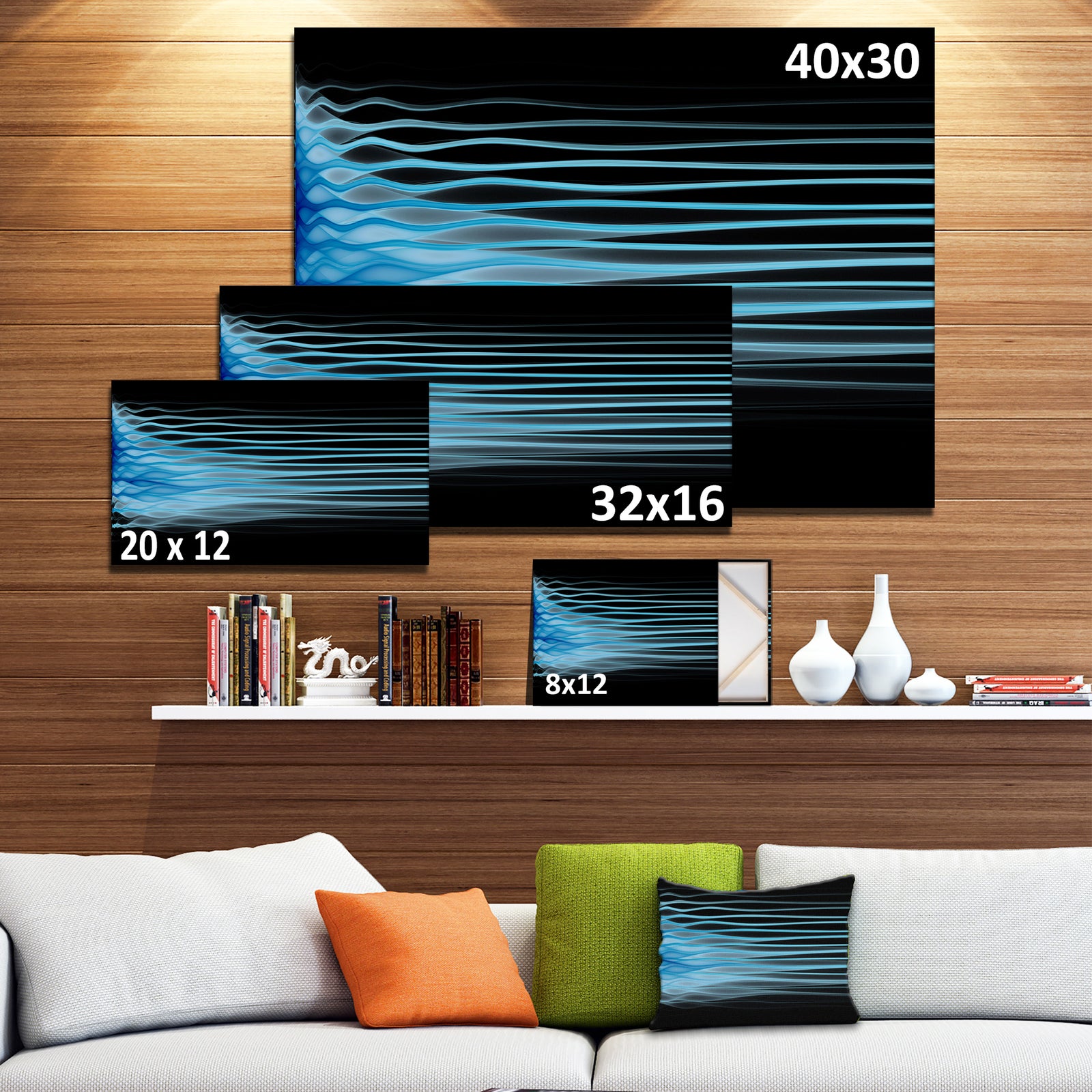 Light Blue Fractal Flames - Extra Large Abstract Canvas Art Print