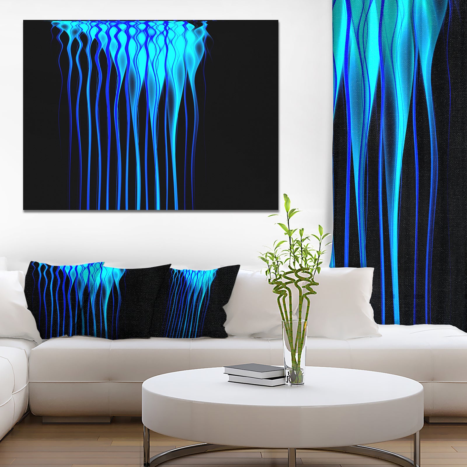 Blue Flames Fractal Pattern - Extra Large Abstract Canvas Art Print