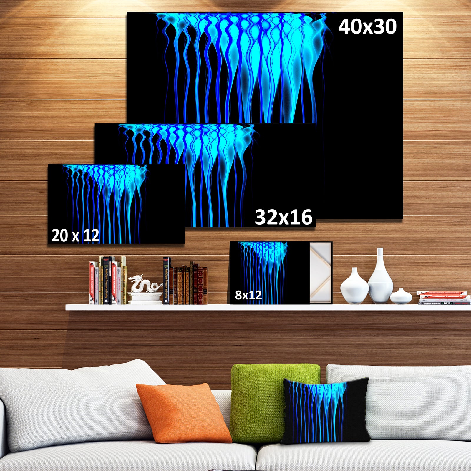 Blue Flames Fractal Pattern - Extra Large Abstract Canvas Art Print
