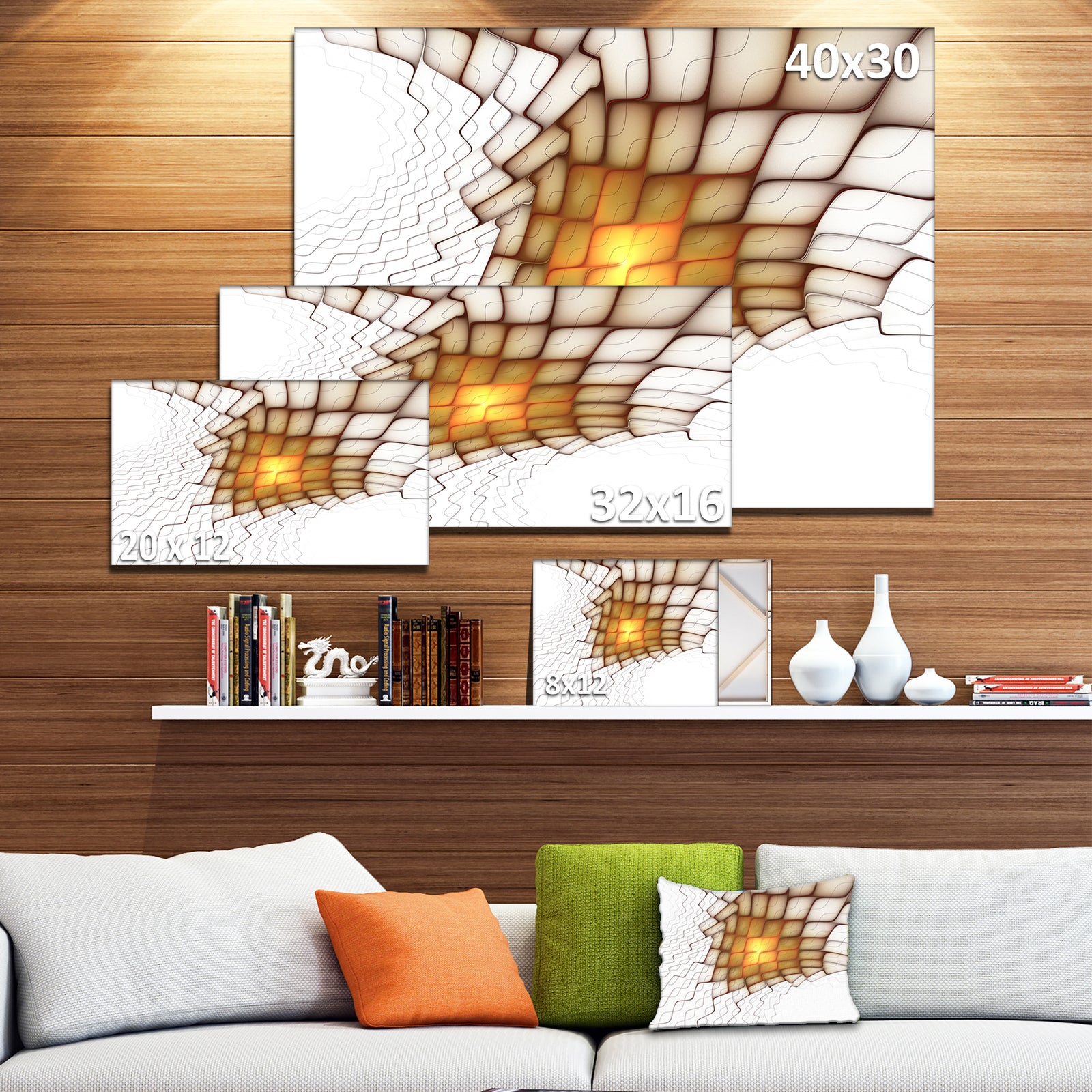 Yellow Flames on White Blocks - Extra Large Abstract Canvas Art Print