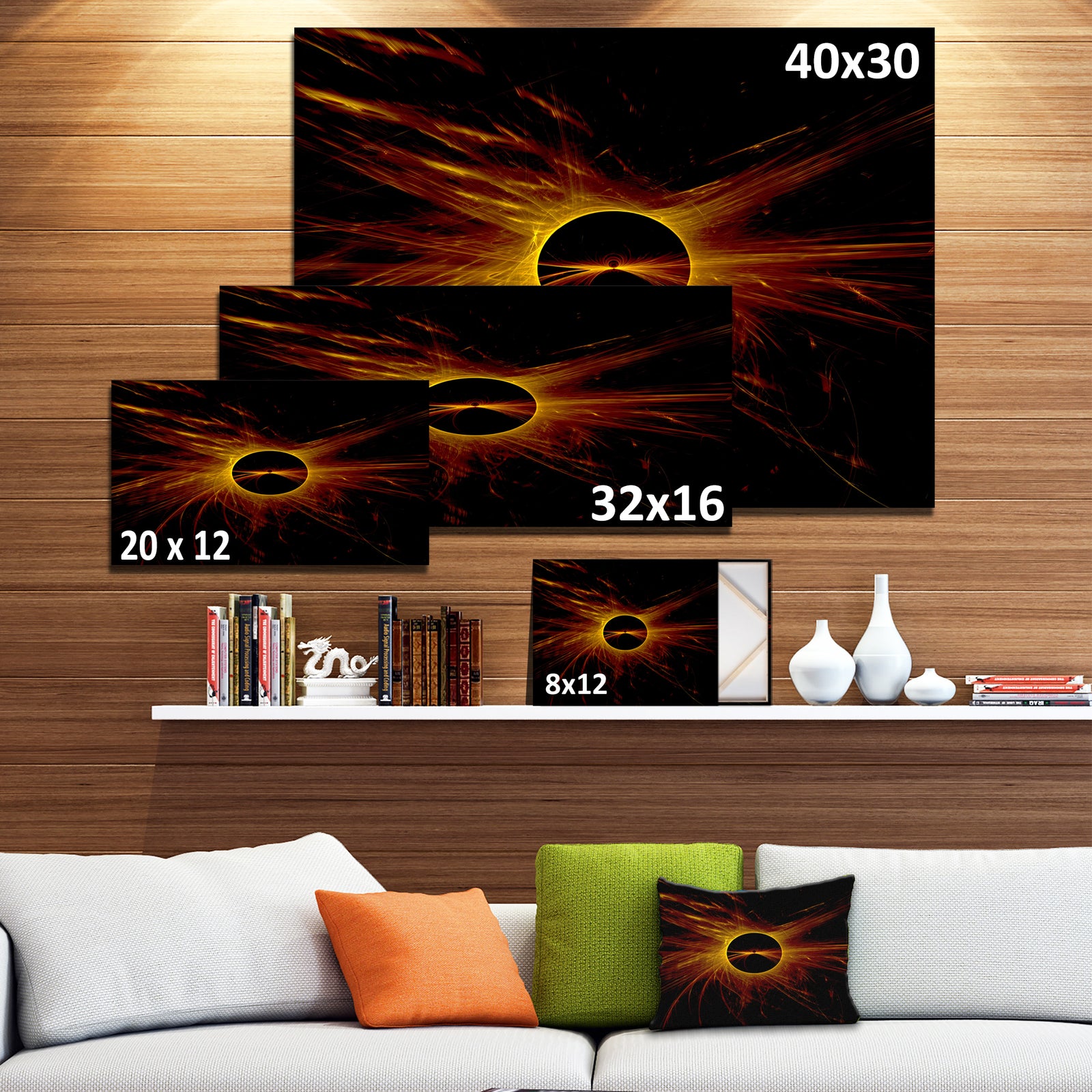 Dark Solar Eclipse on Black - Extra Large Abstract Canvas Art Print
