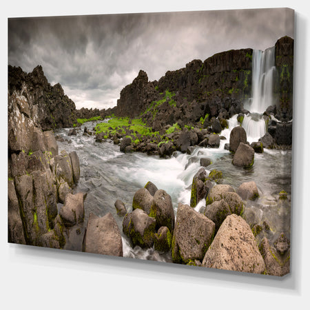 Dramatic Oxarafoss Waterfalls - Extra Large Abstract Canvas Art Print