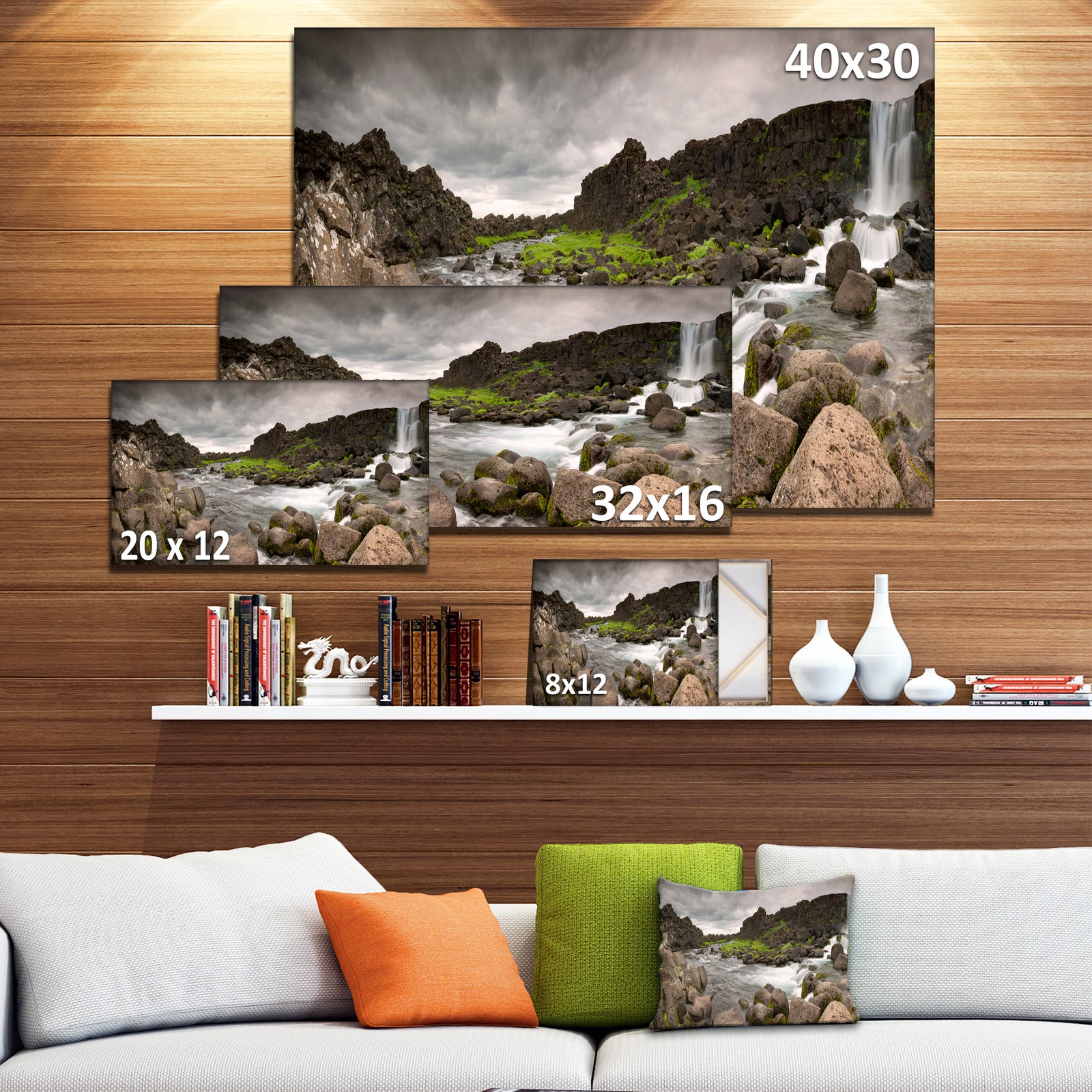 Dramatic Oxarafoss Waterfalls - Extra Large Abstract Canvas Art Print