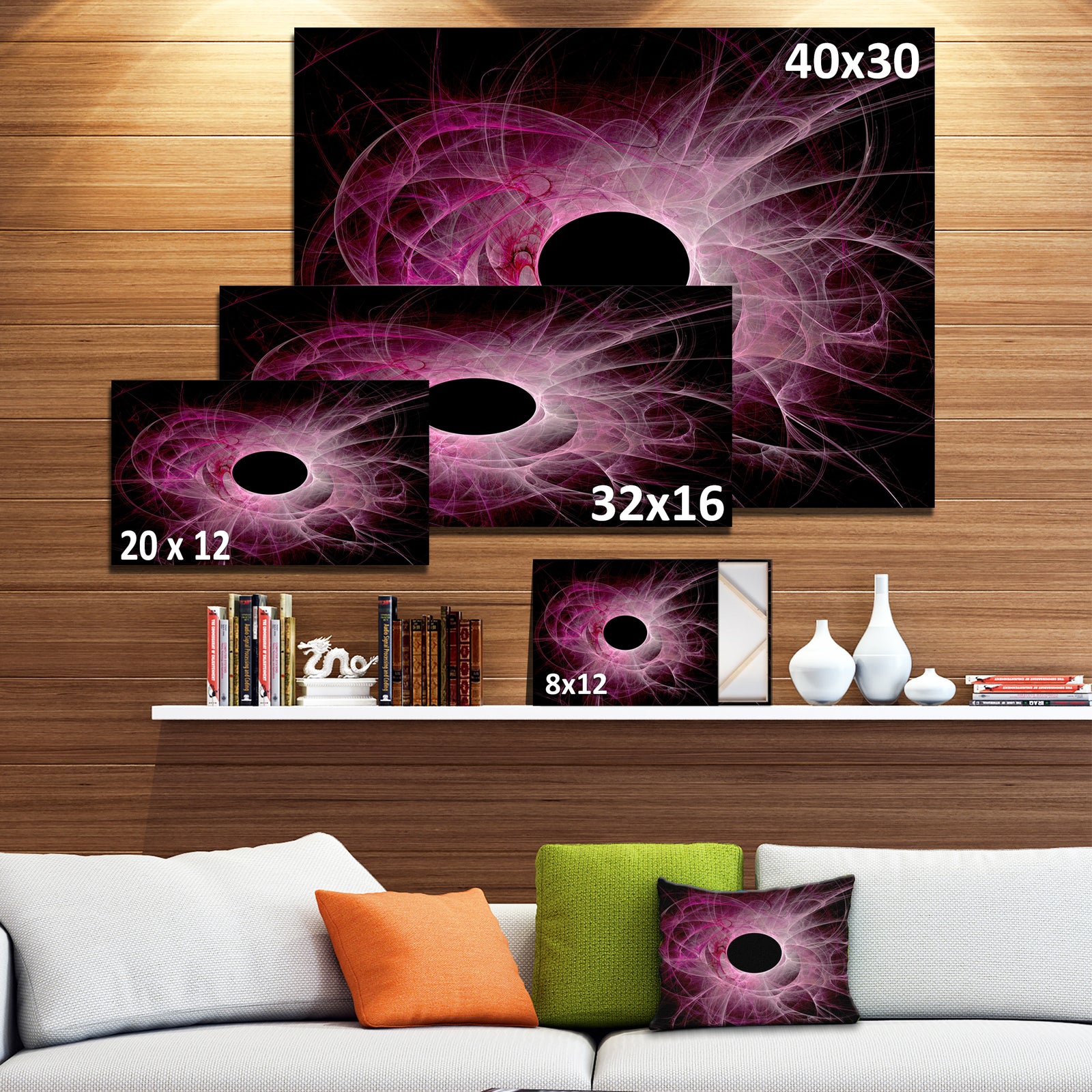 Fractal Purple Circle on Black - Abstract Wall Art Canvas