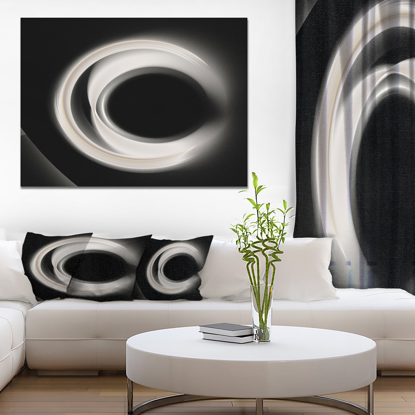 Fractal White on Black Background - Abstract Wall Art Canvas