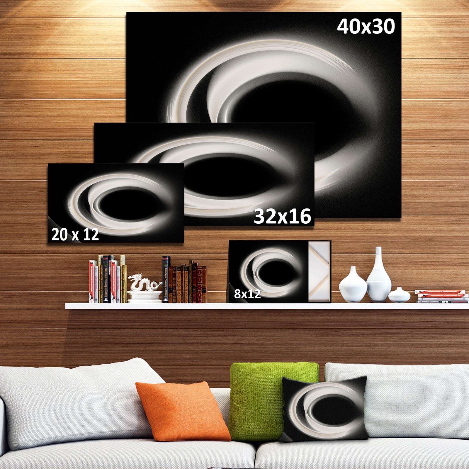 Fractal White on Black Background - Abstract Wall Art Canvas