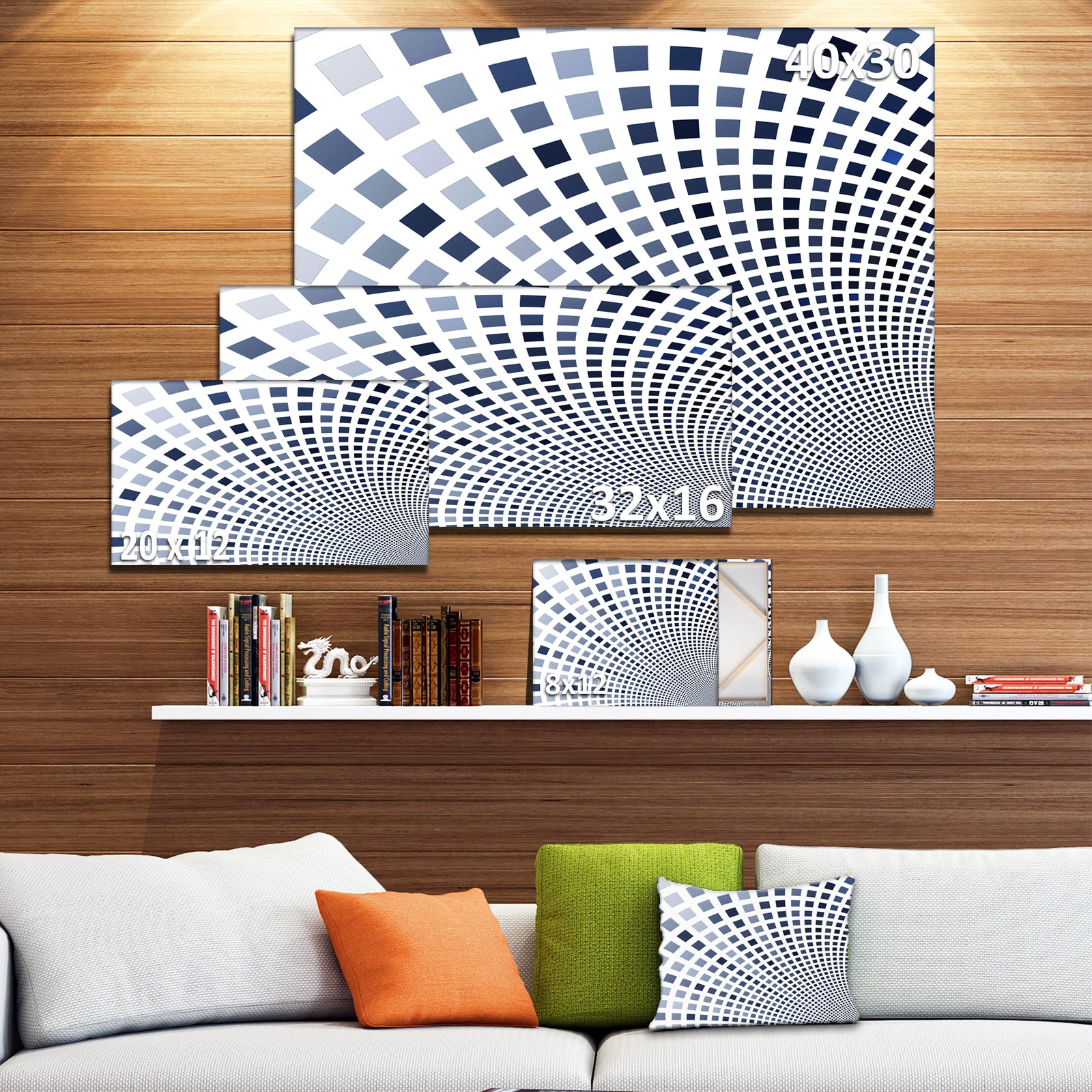 Blue Square Pixel Mosaic Illustration - Abstract Wall Art Canvas