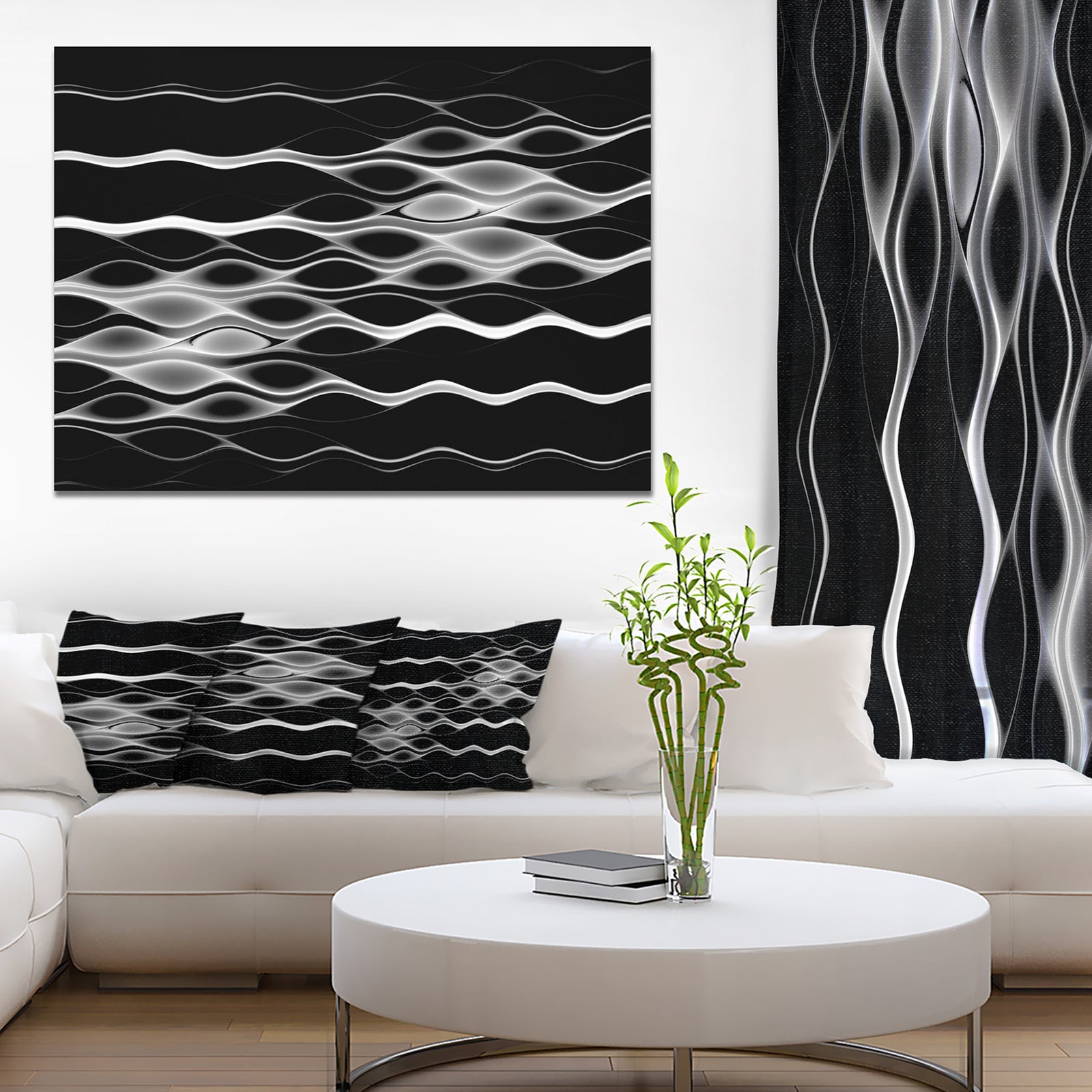 White Waves Fractal Pattern - Abstract Wall Art Canvas