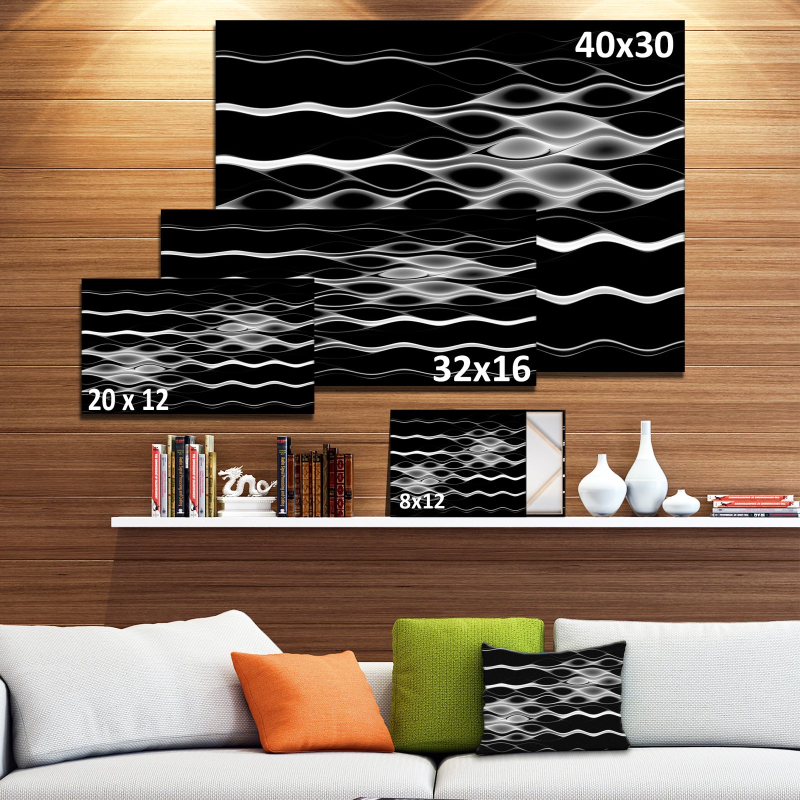 White Waves Fractal Pattern - Abstract Wall Art Canvas