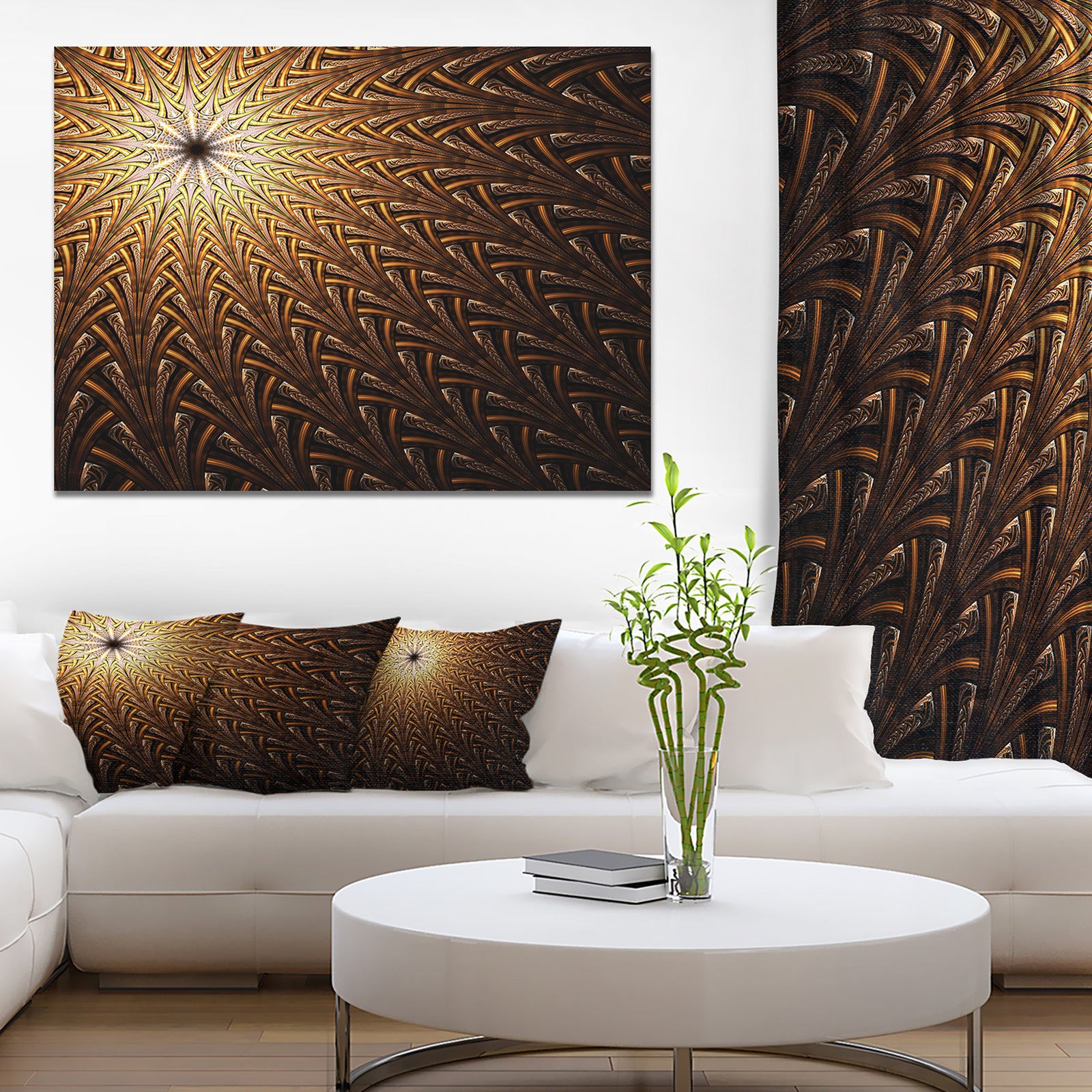 Dark Orange Fractal Flower Pattern - Abstract Wall Art Canvas