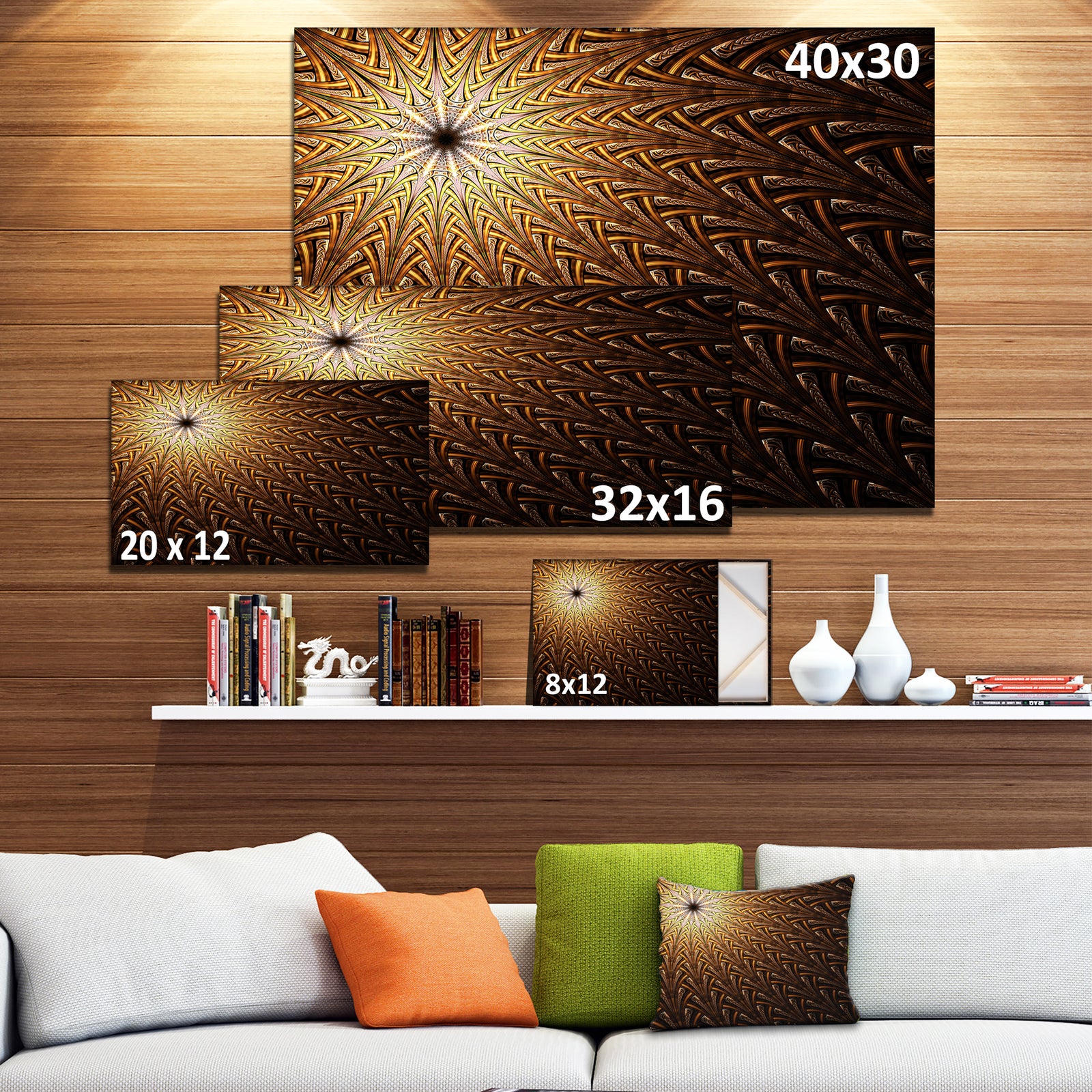 Dark Orange Fractal Flower Pattern - Abstract Wall Art Canvas