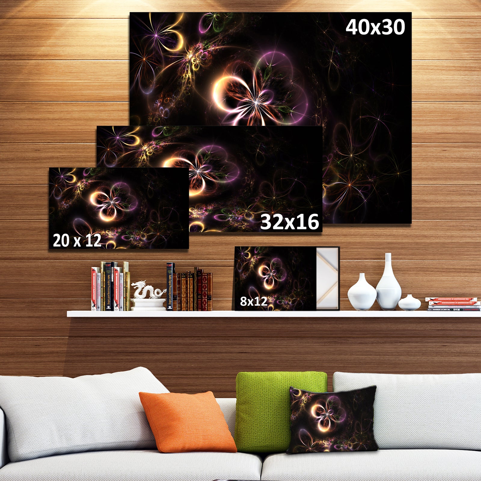 Glowing Small Fractal Flowers - Abstract Wall Art Canvas