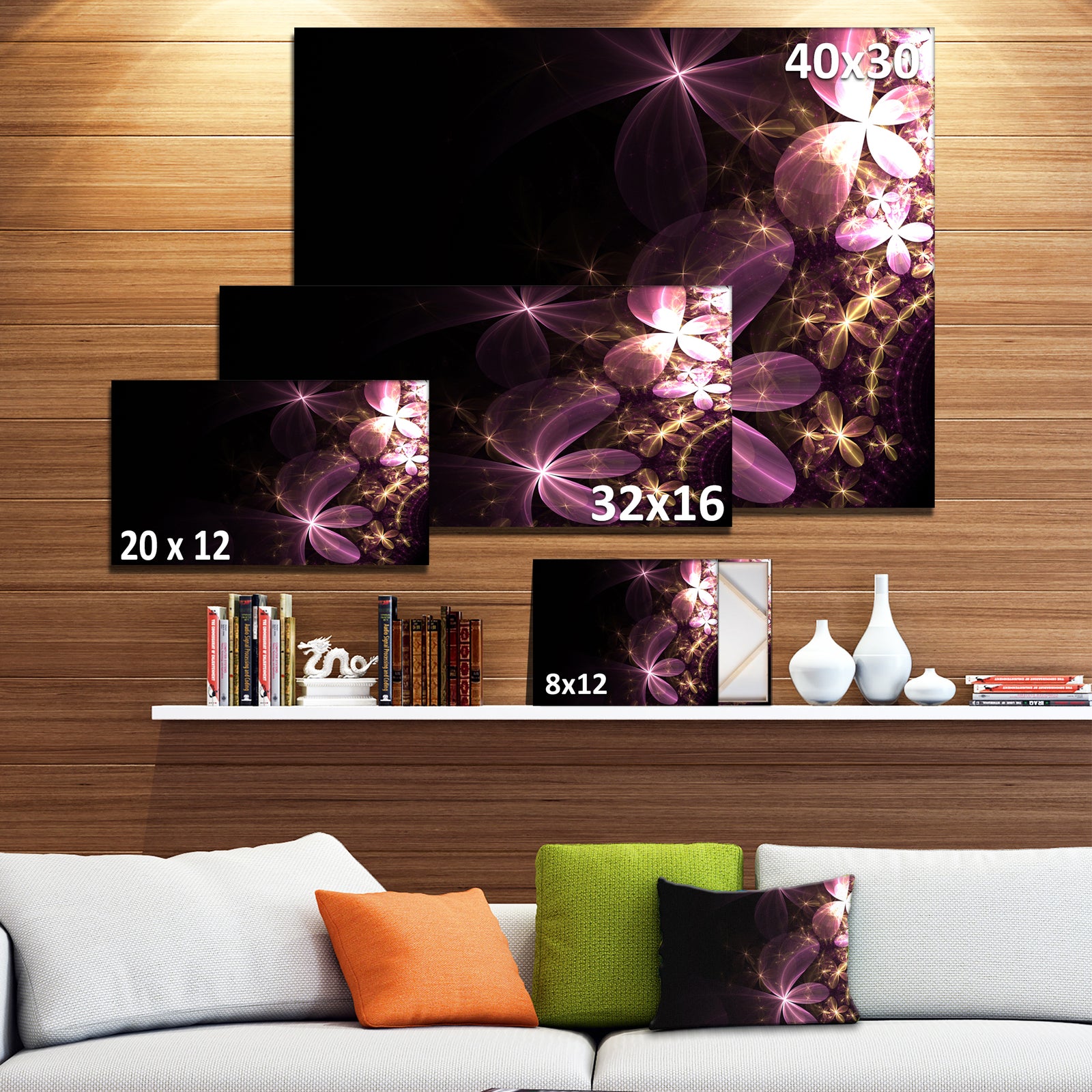 Purple Shiny Fractal Flowers - Abstract Wall Art Canvas