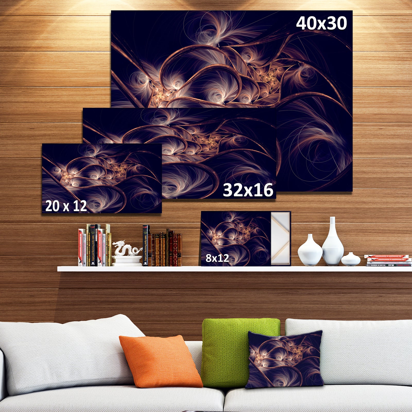 Dark Gold Fractal Flower Pattern - Abstract Canvas Art Print