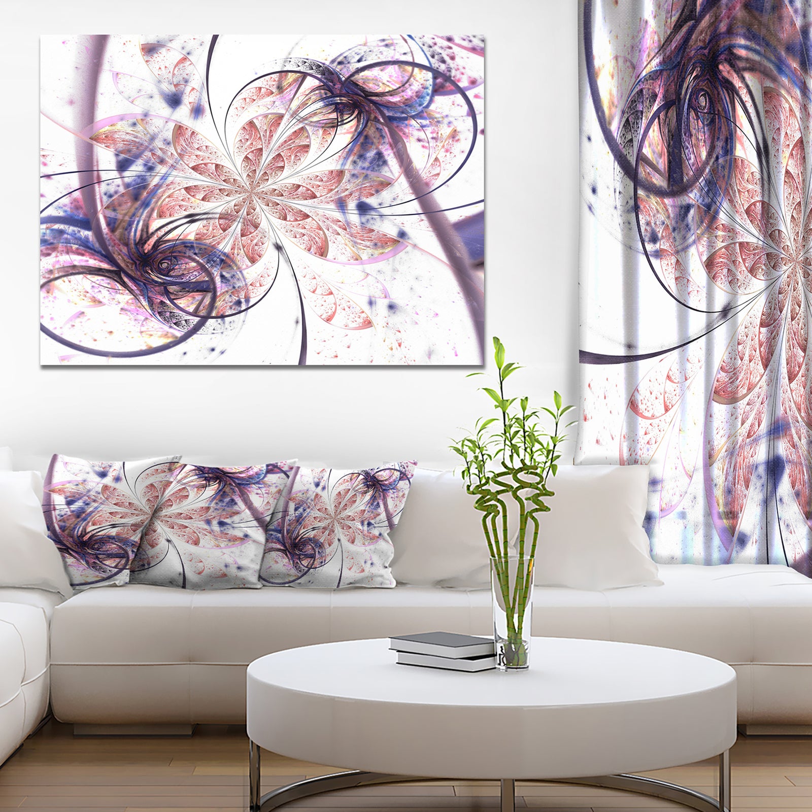 Blue Pink Fractal Flower Pattern - Abstract Wall Art Canvas