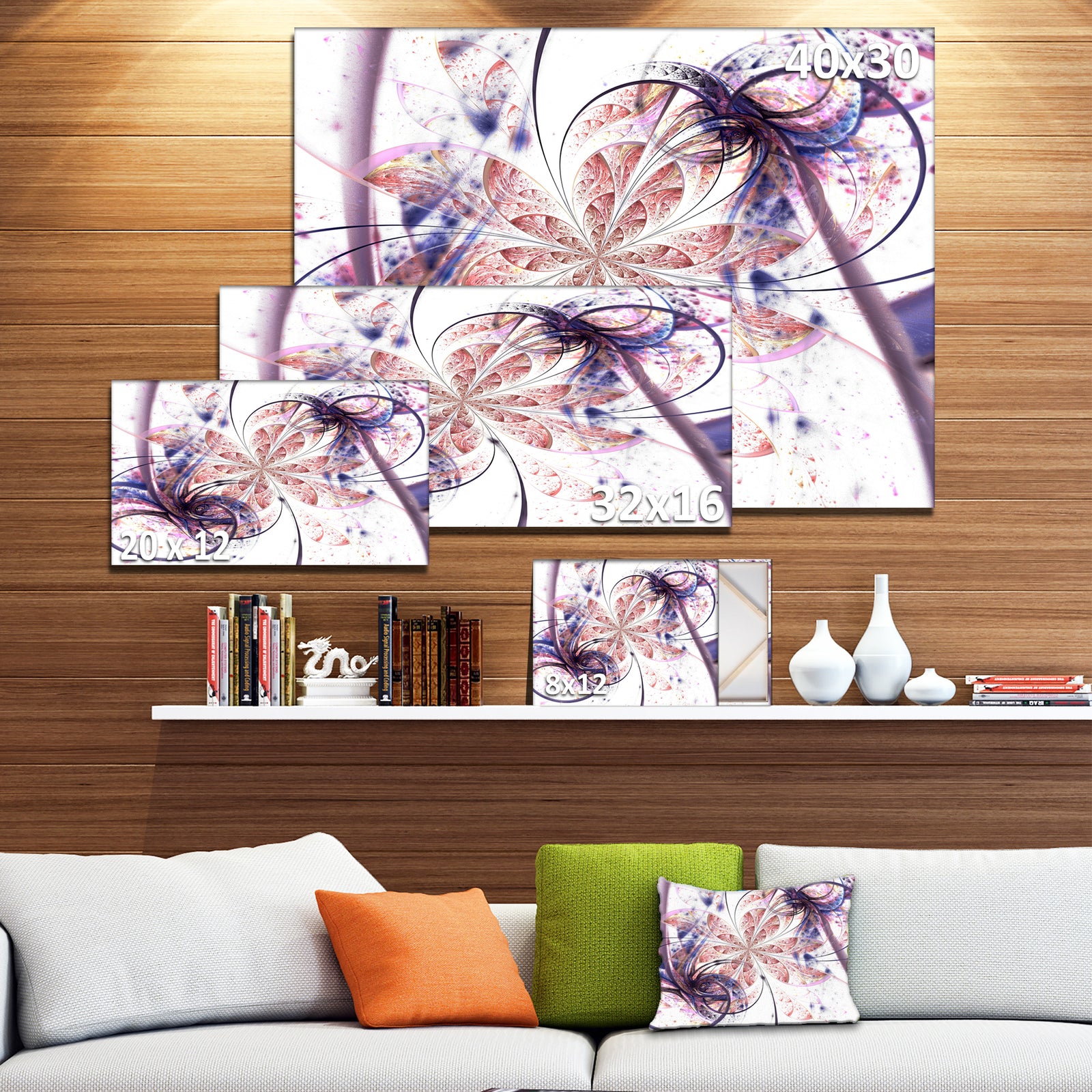 Blue Pink Fractal Flower Pattern - Abstract Wall Art Canvas