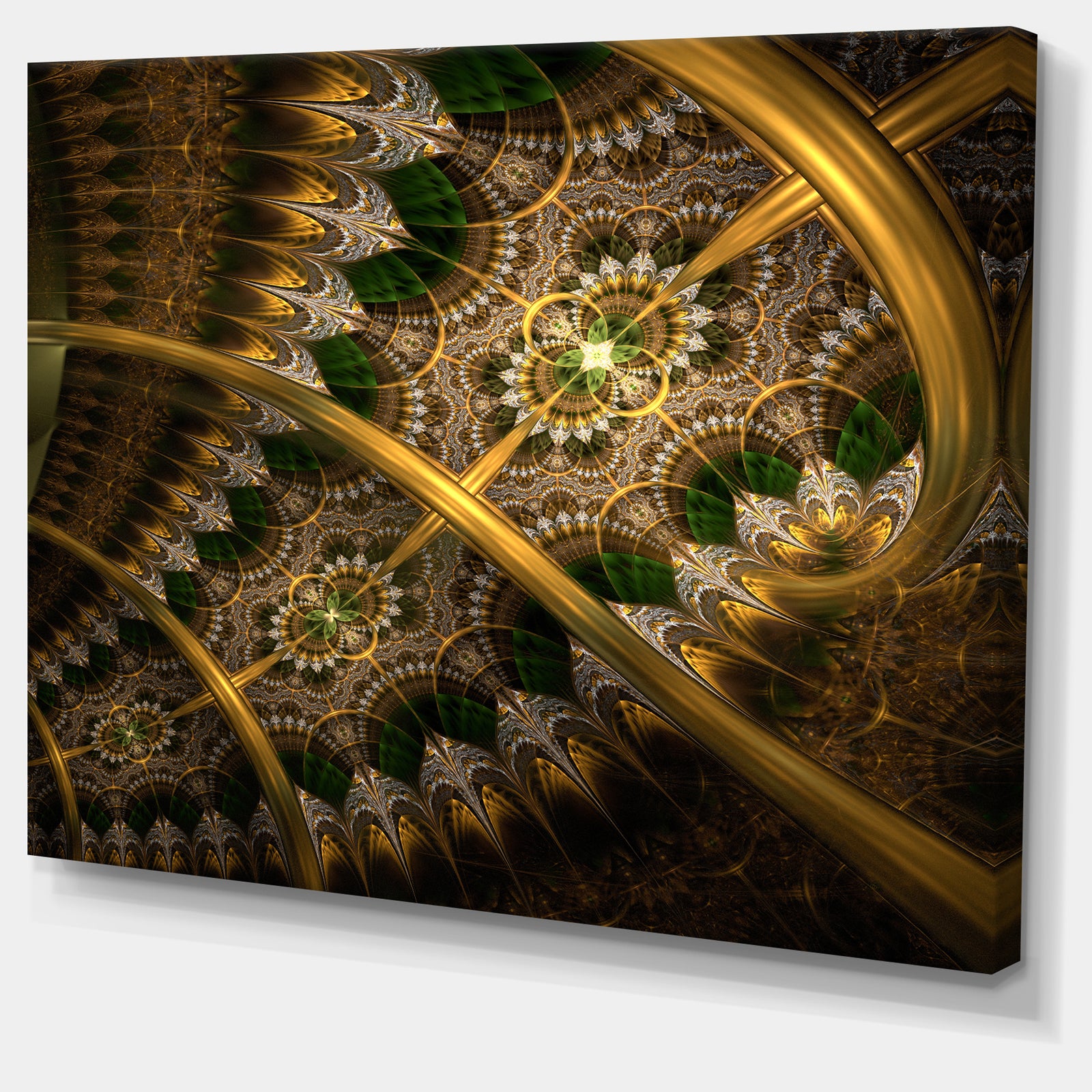 Dark Green Gold Fractal Flower - Abstract Wall Art Canvas