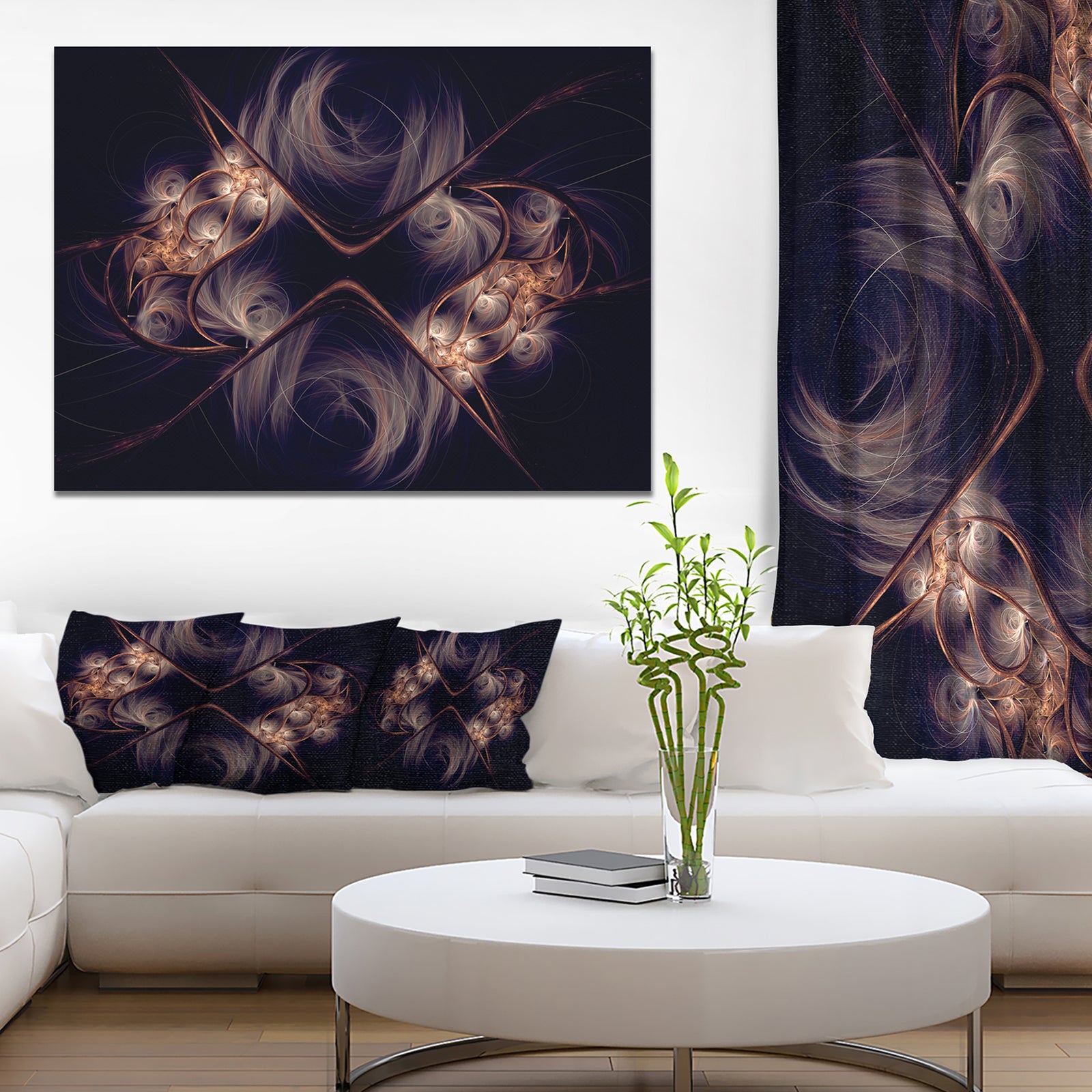 Dark Gold Fractal Flower Pattern - Abstract Wall Art Canvas