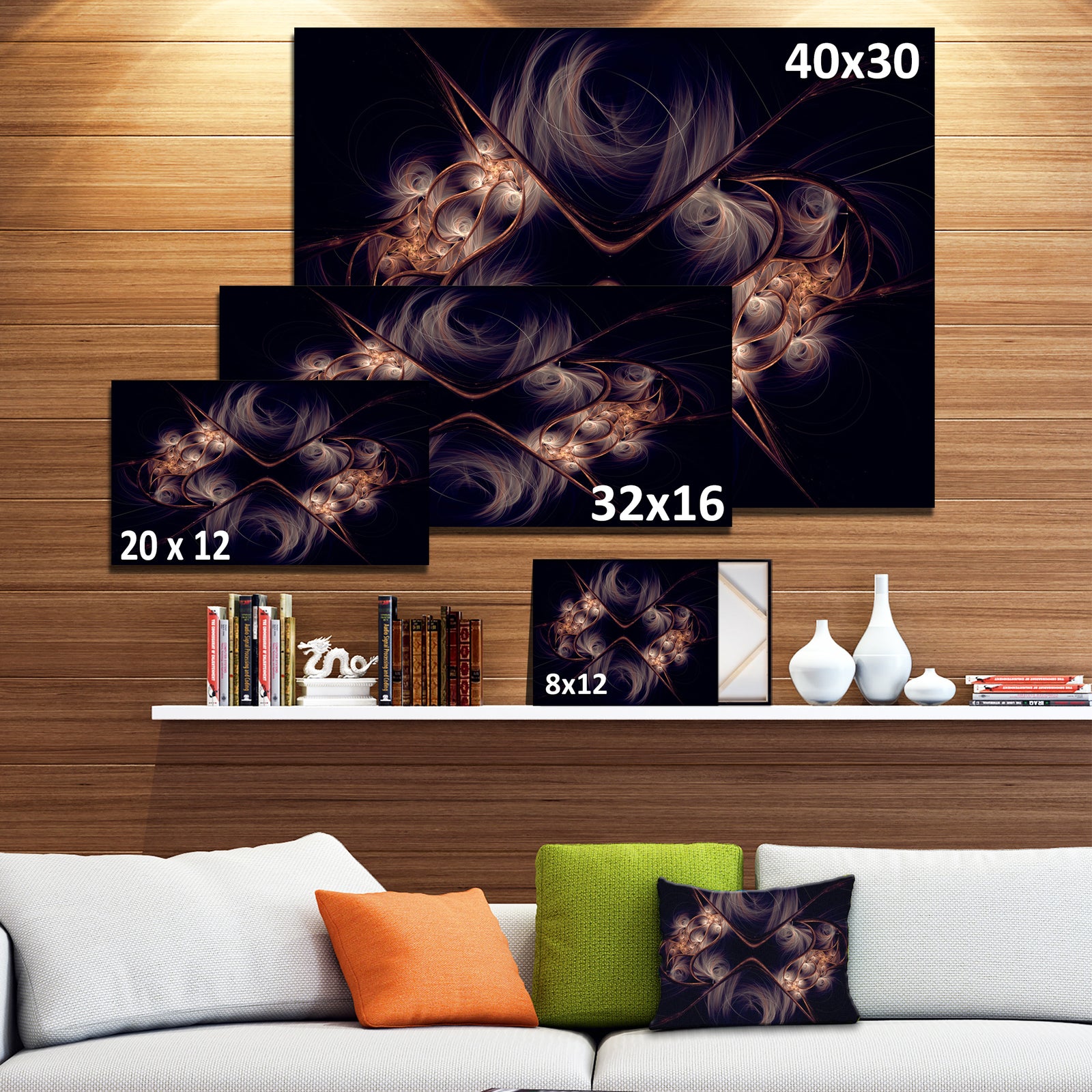 Dark Gold Fractal Flower Pattern - Abstract Wall Art Canvas