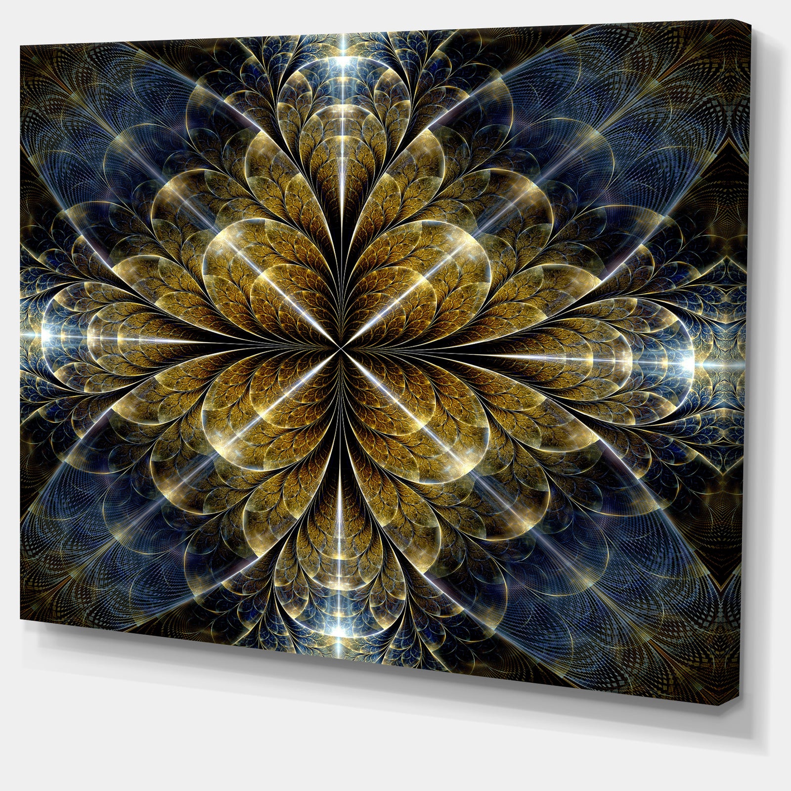 Digital Gold Fractal Flower Pattern - Abstract Wall Art Canvas