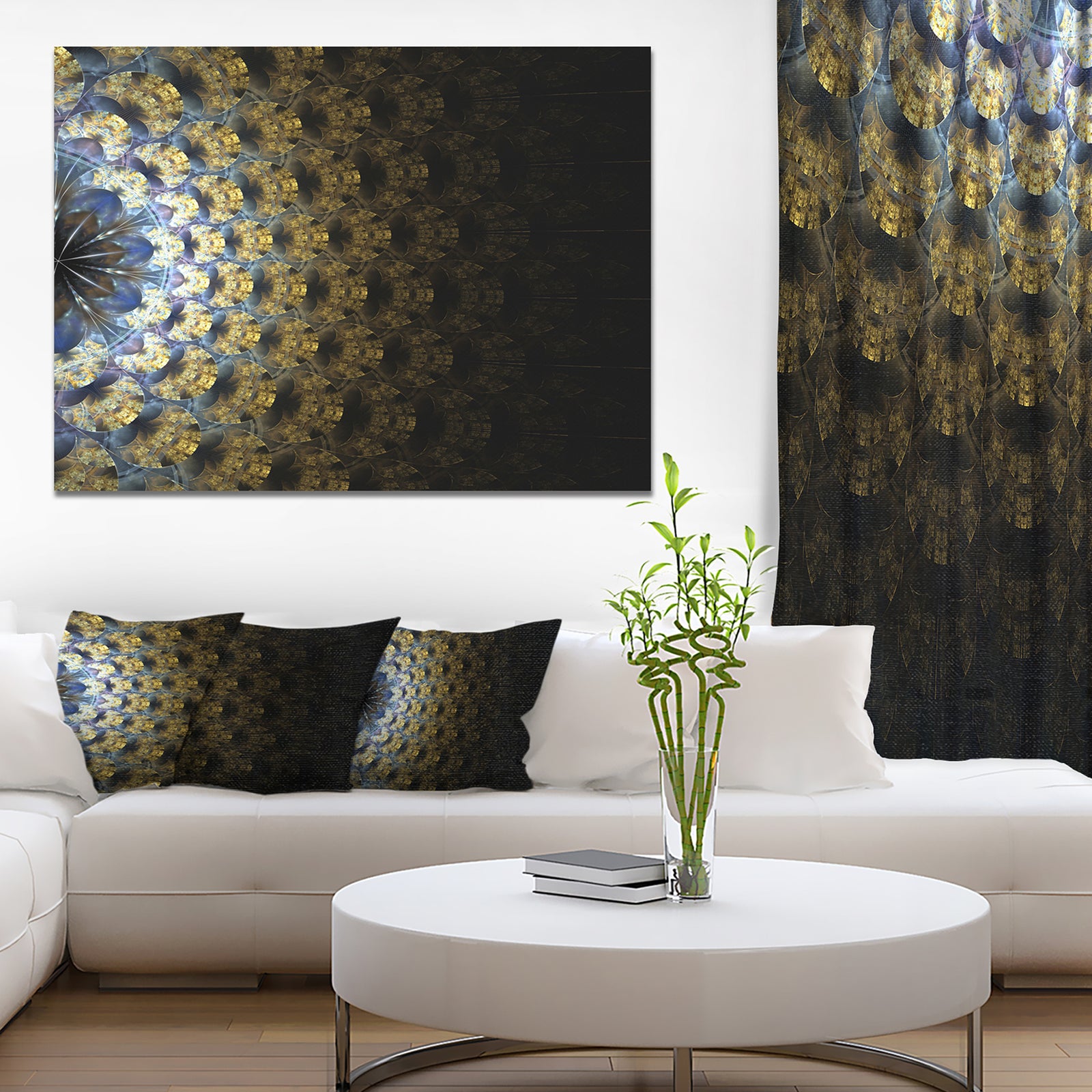 Symmetrical Gold Fractal Flower - Abstract Wall Art Canvas