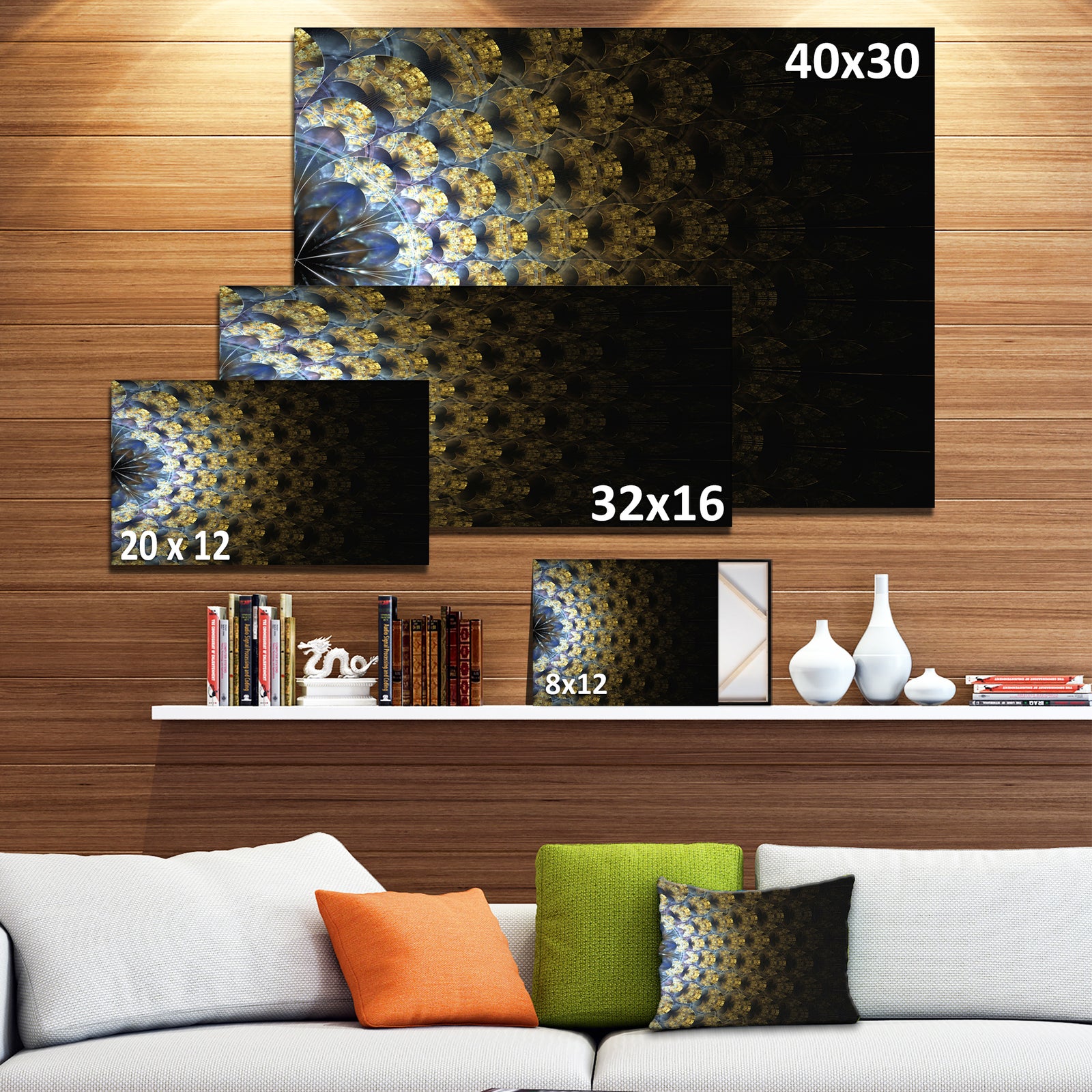 Symmetrical Gold Fractal Flower - Abstract Wall Art Canvas