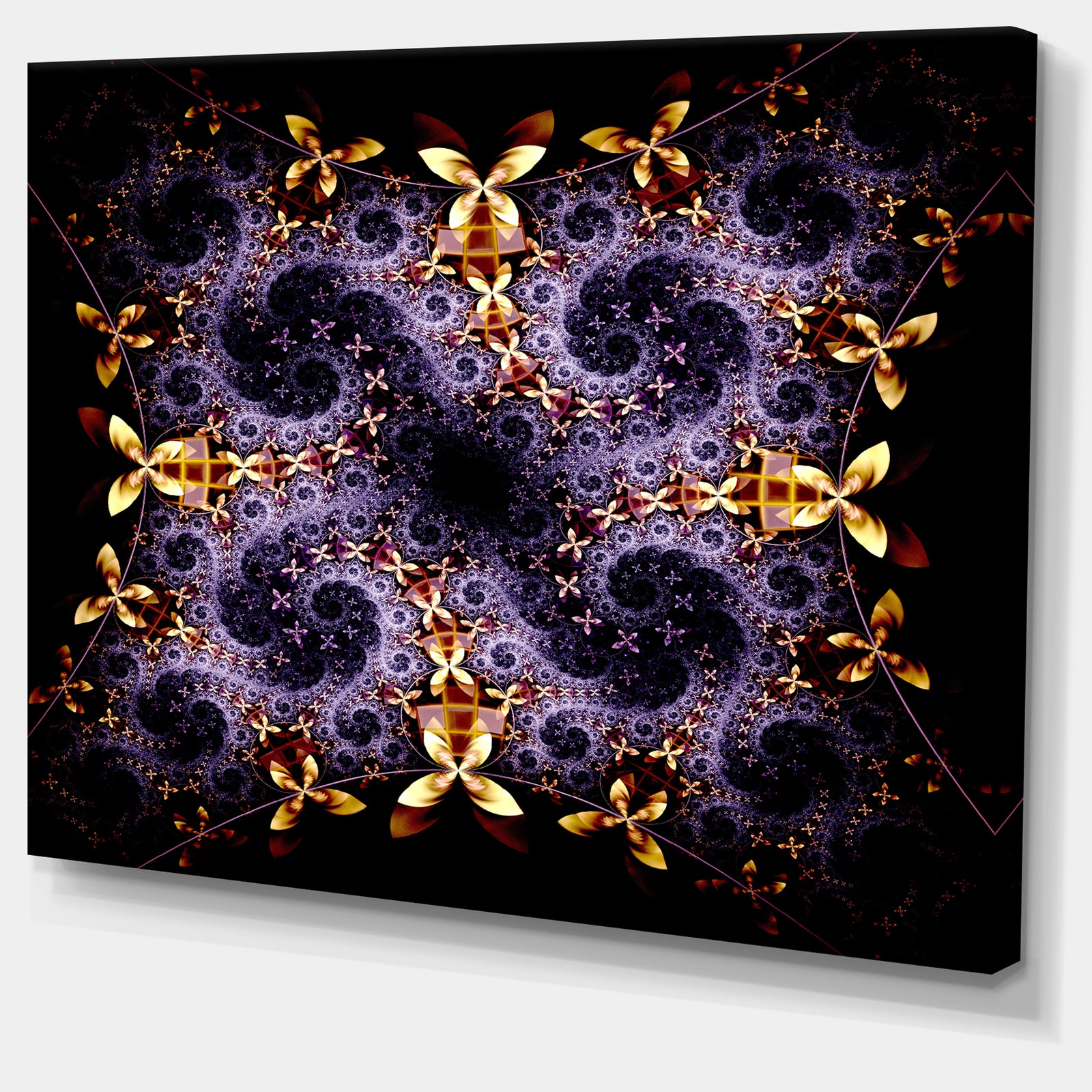 Yellow and Violet Fractal Flower - Abstract Wall Art Canvas