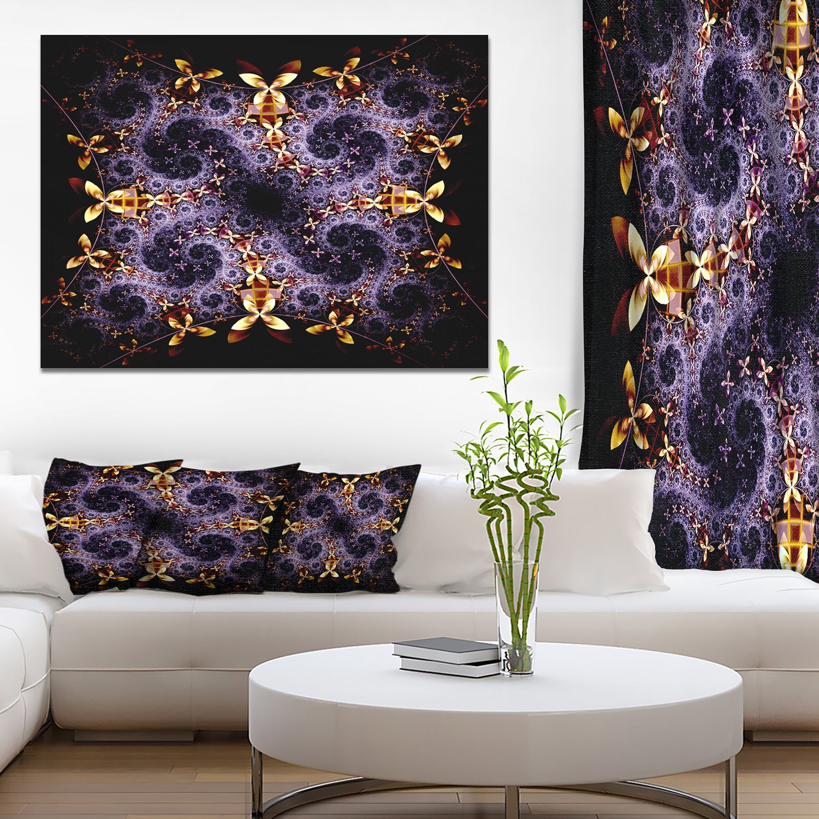 Yellow and Violet Fractal Flower - Abstract Wall Art Canvas