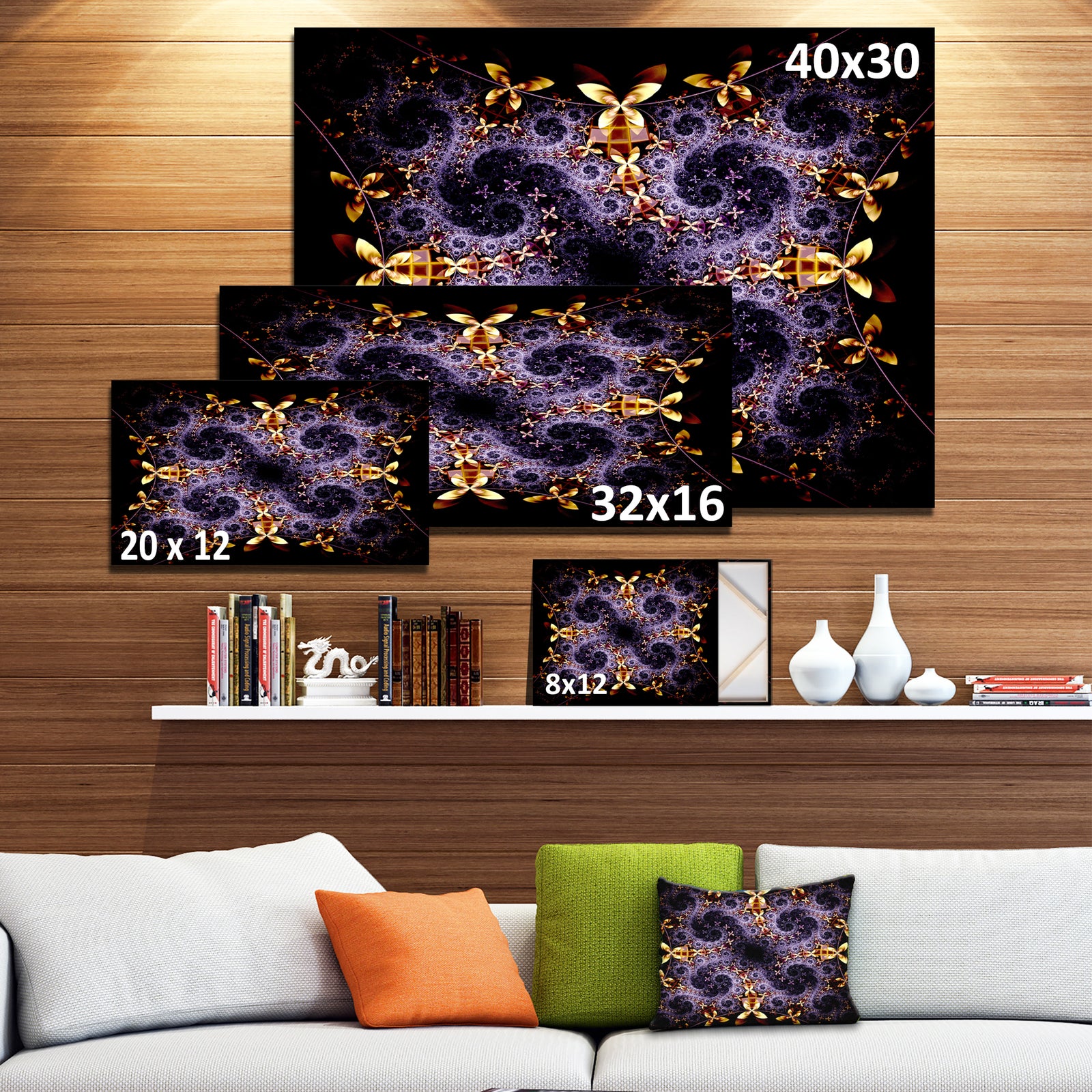 Yellow and Violet Fractal Flower - Abstract Wall Art Canvas