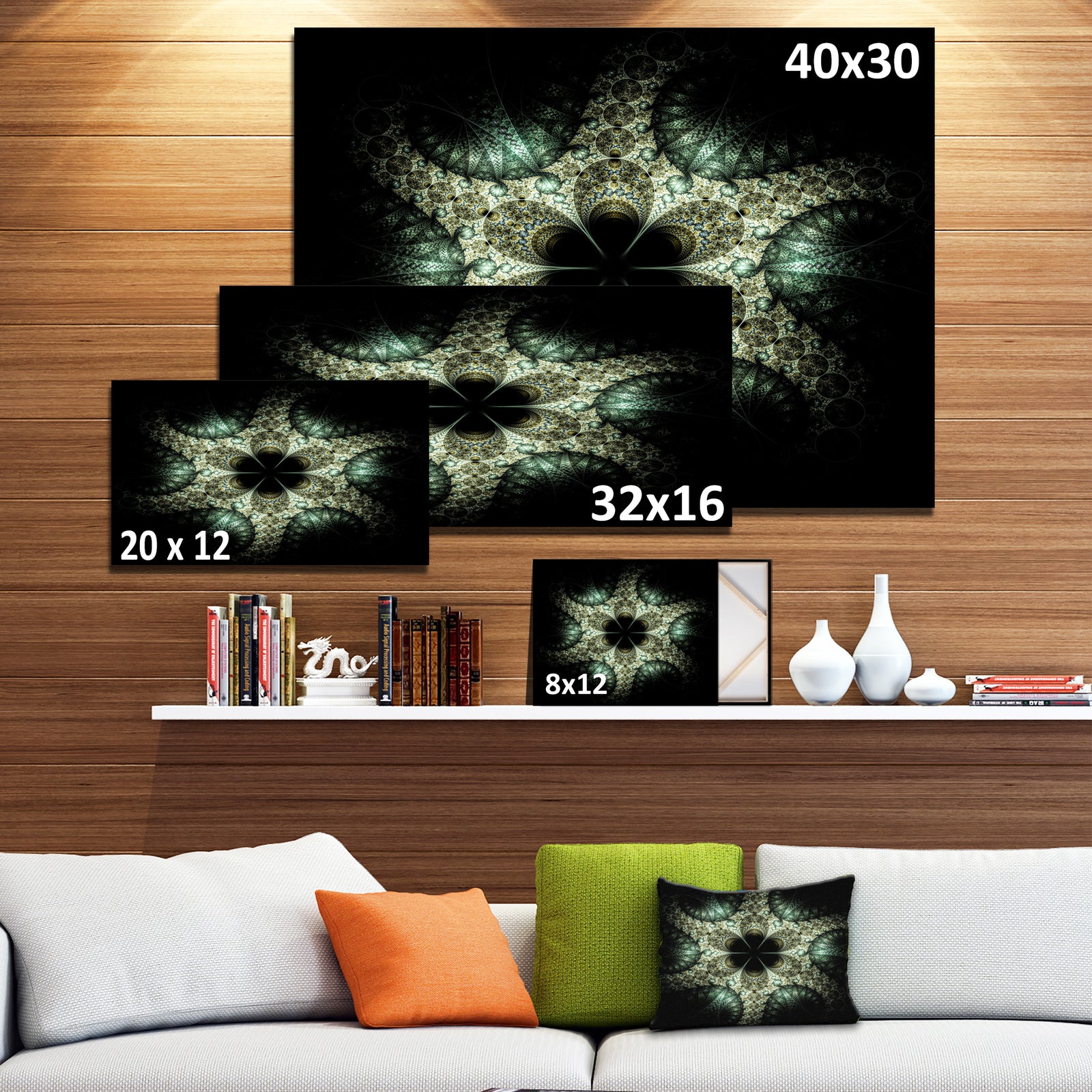 Yellow and Green Fractal Flower - Abstract Wall Art Canvas