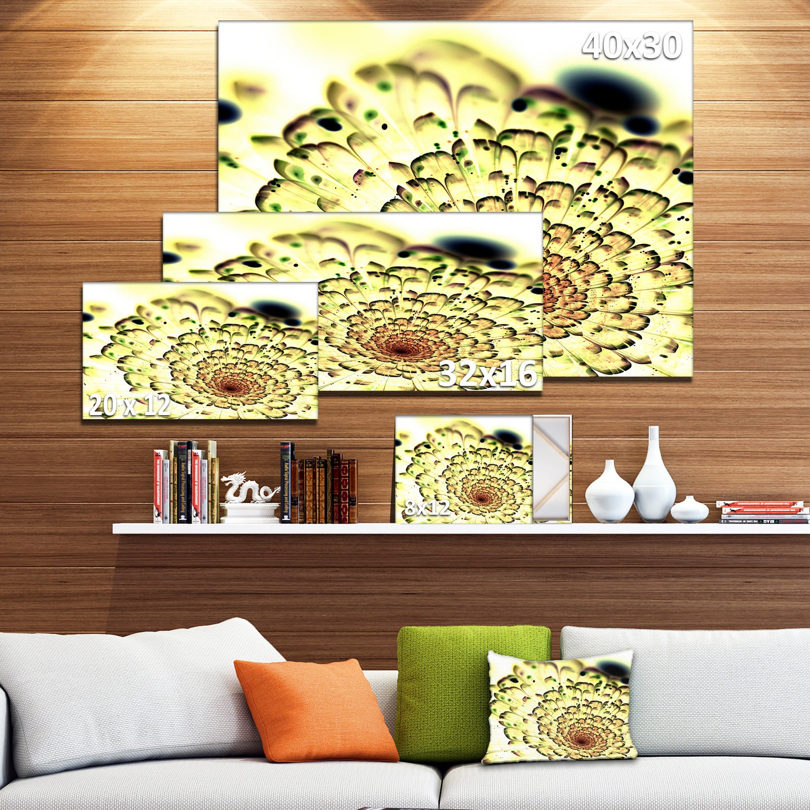 Green Light Fractal Flower Pattern - Abstract Wall Art Canvas