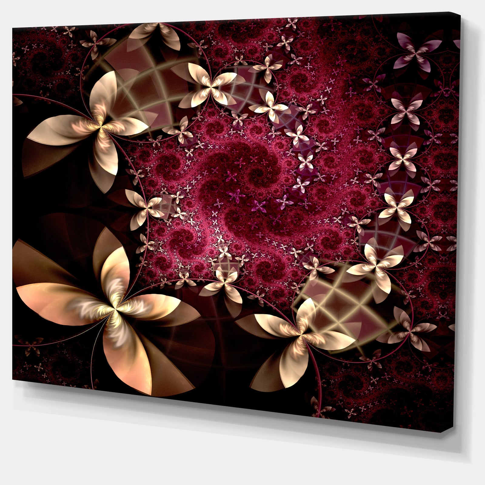 Yellow and Red Fractal Flower Pattern - Abstract Wall Art Canvas