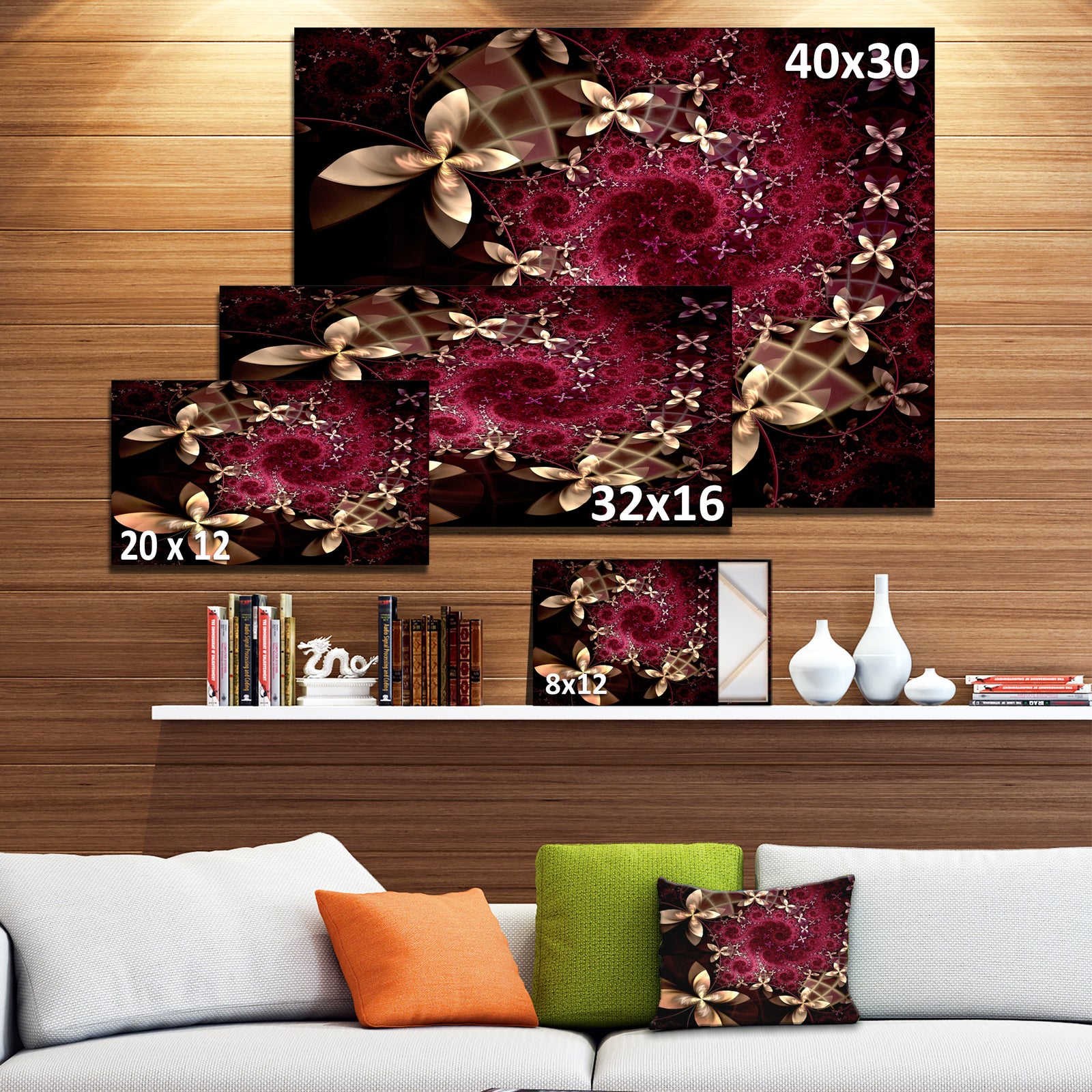 Yellow and Red Fractal Flower Pattern - Abstract Wall Art Canvas