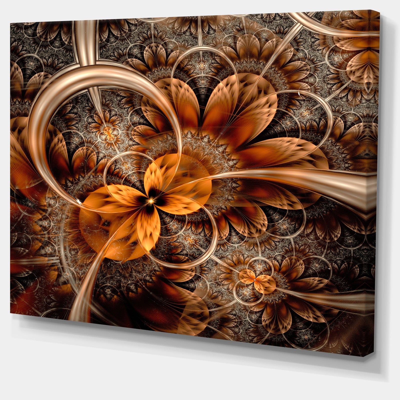 Dark Orange Fractal Flower - Abstract Canvas Art Print