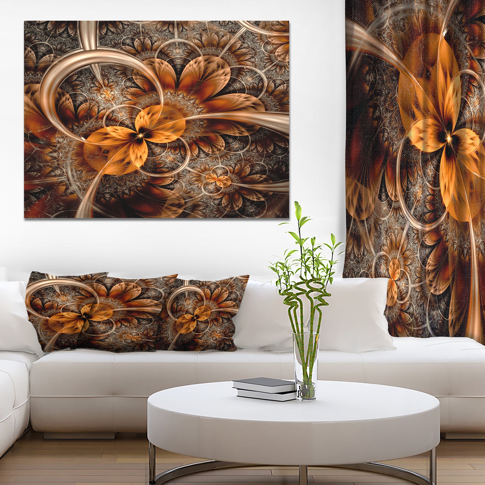 Dark Orange Fractal Flower - Abstract Canvas Art Print
