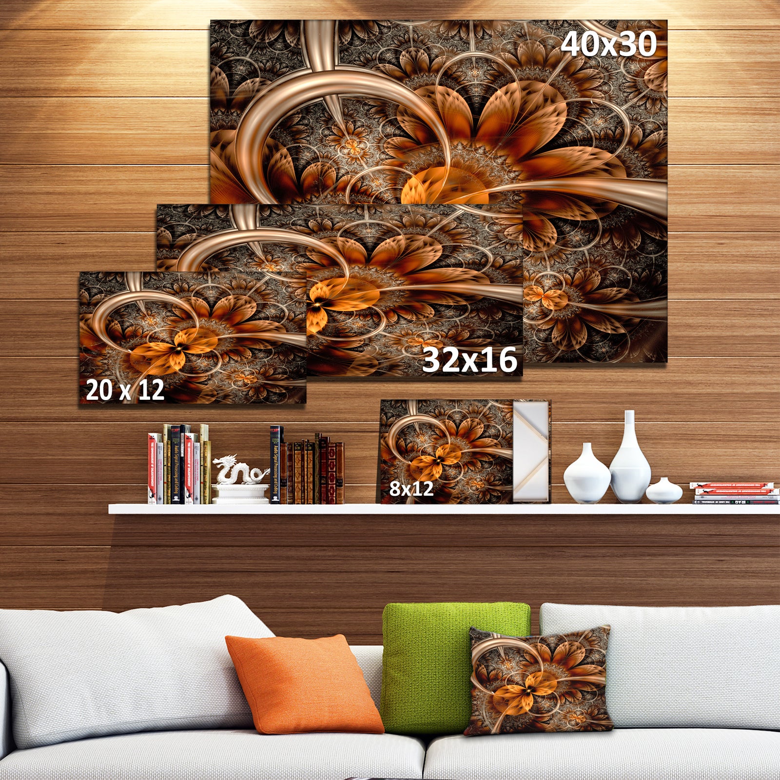 Dark Orange Fractal Flower - Abstract Canvas Art Print