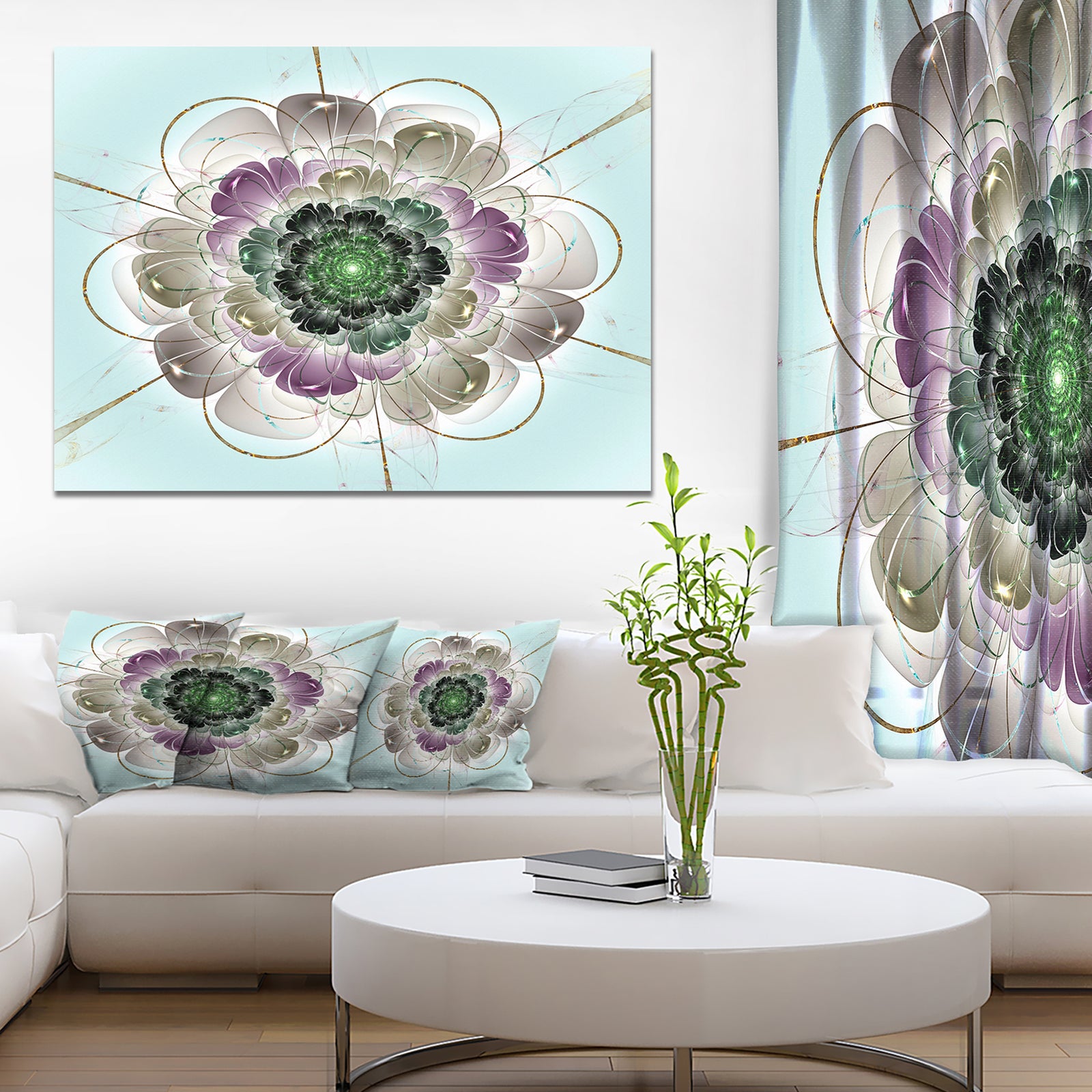Dark Blue Fractal Flower Pattern - Abstract Wall Art Canvas