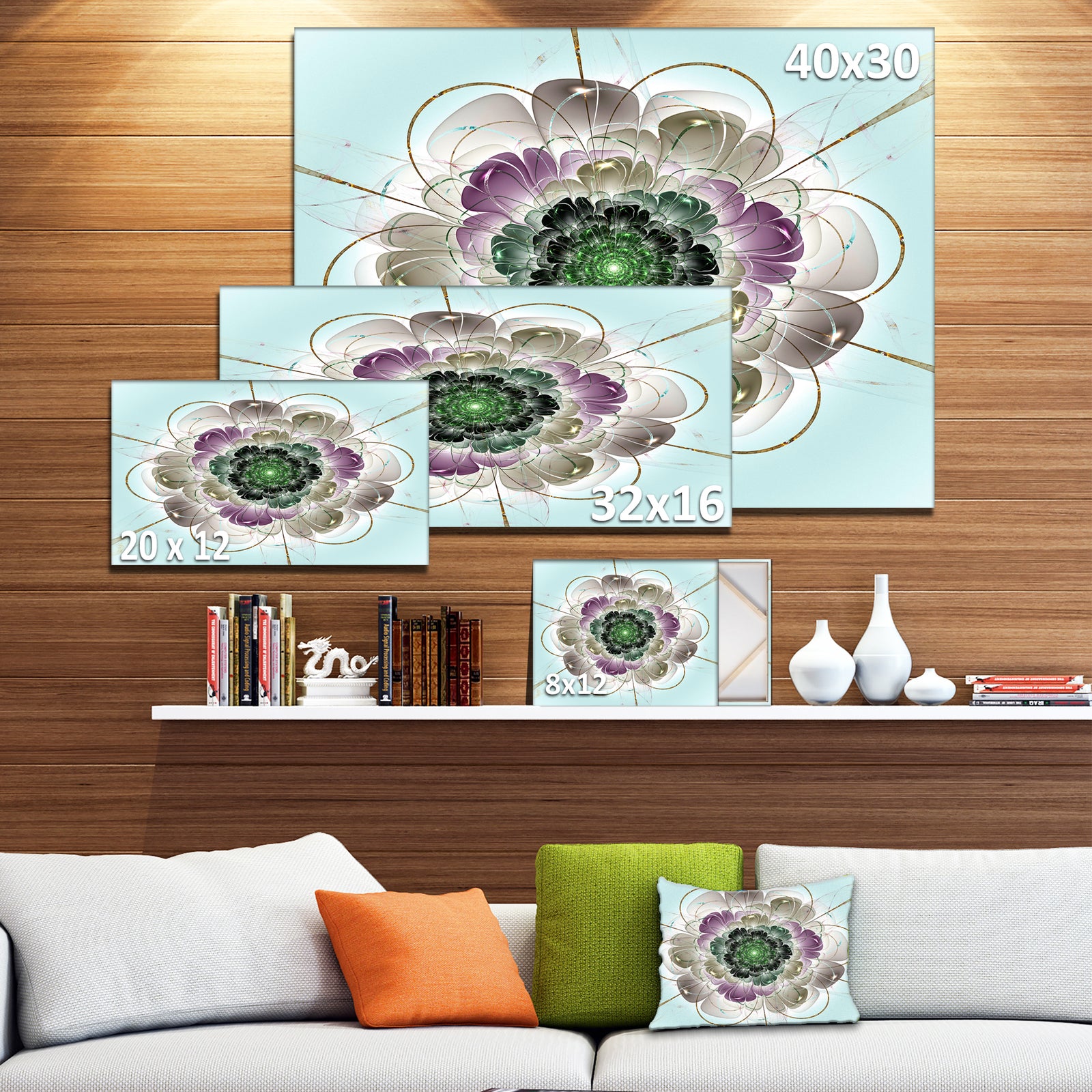 Dark Blue Fractal Flower Pattern - Abstract Wall Art Canvas