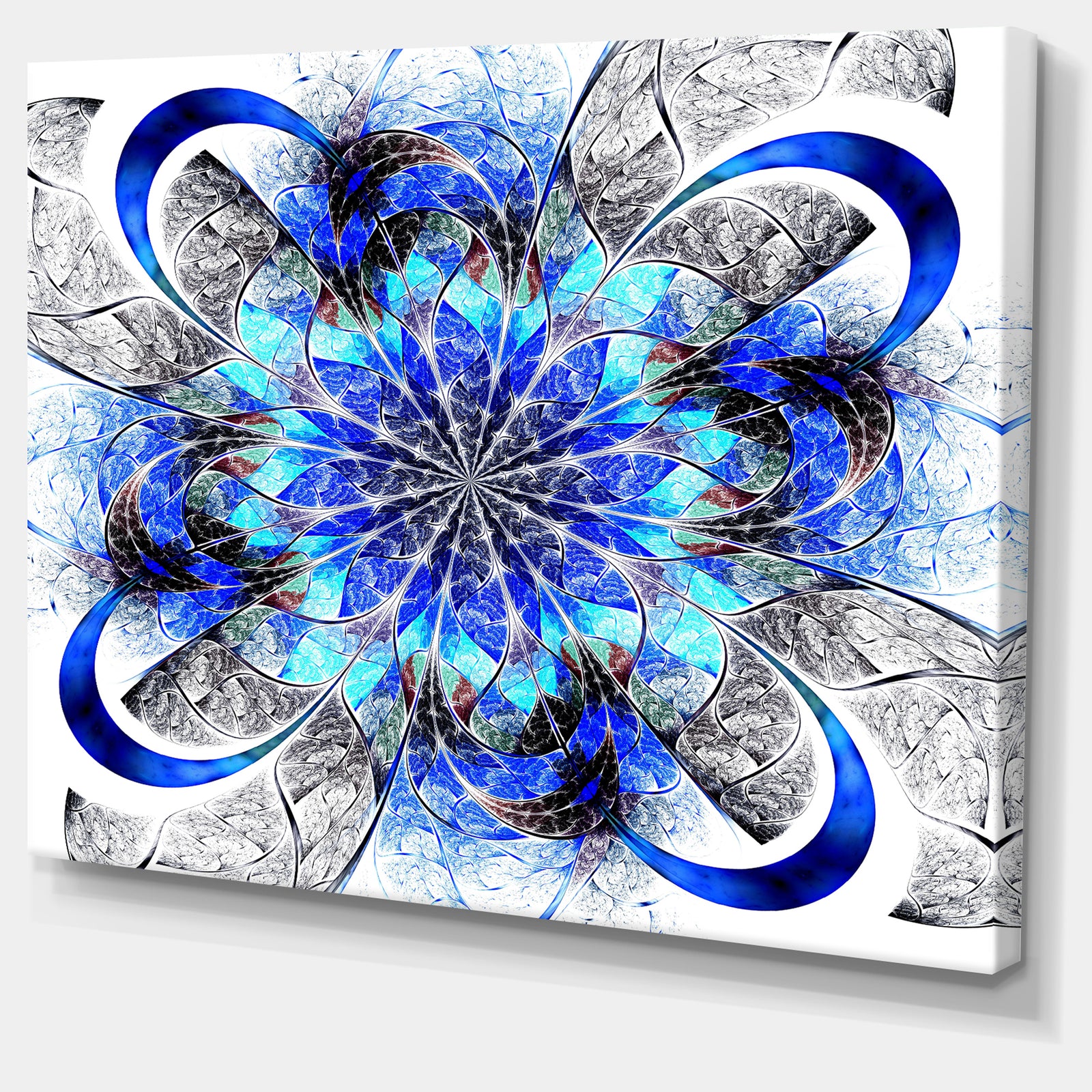 Symmetrical Blue Fractal Flower - Abstract Wall Art Canvas