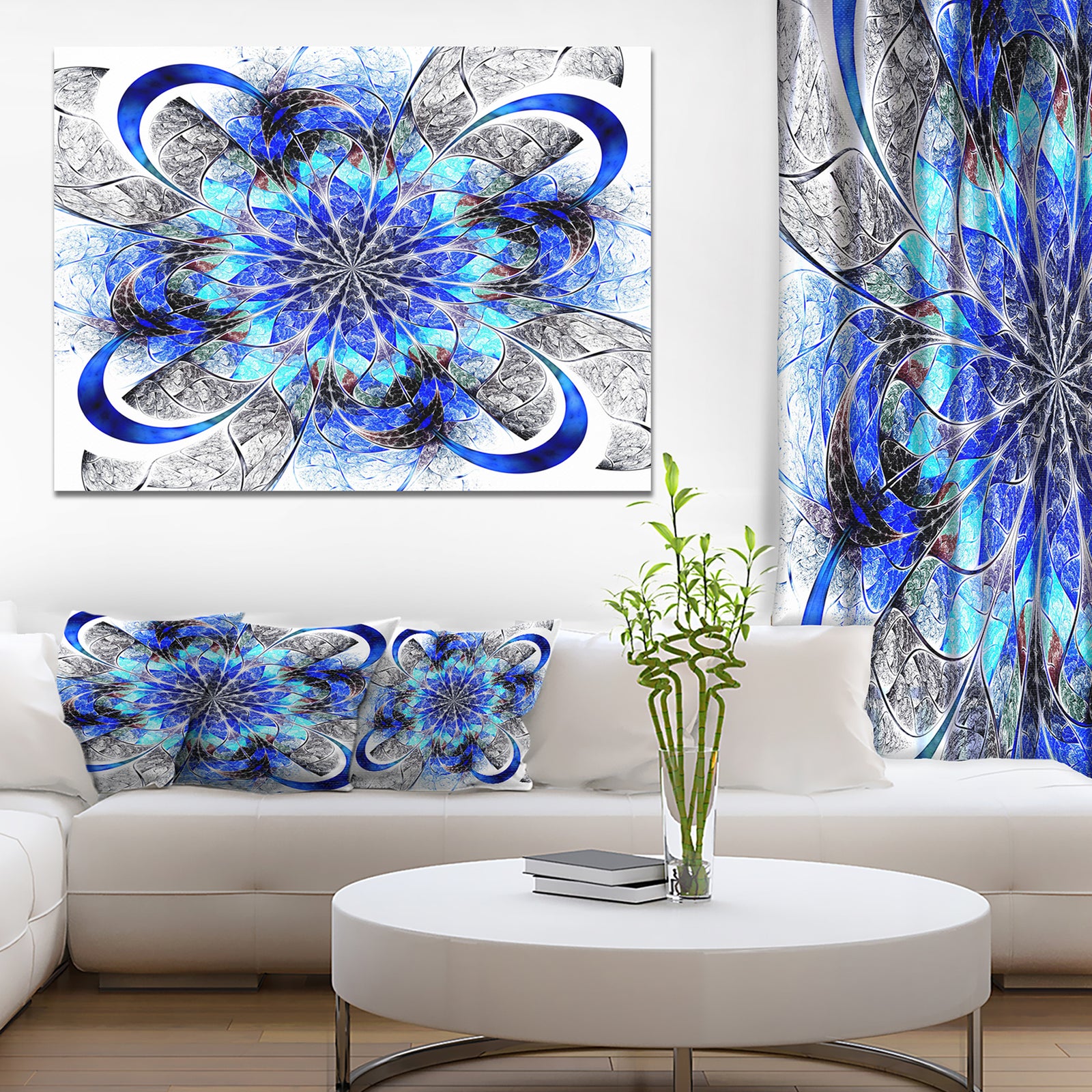 Symmetrical Blue Fractal Flower - Abstract Wall Art Canvas